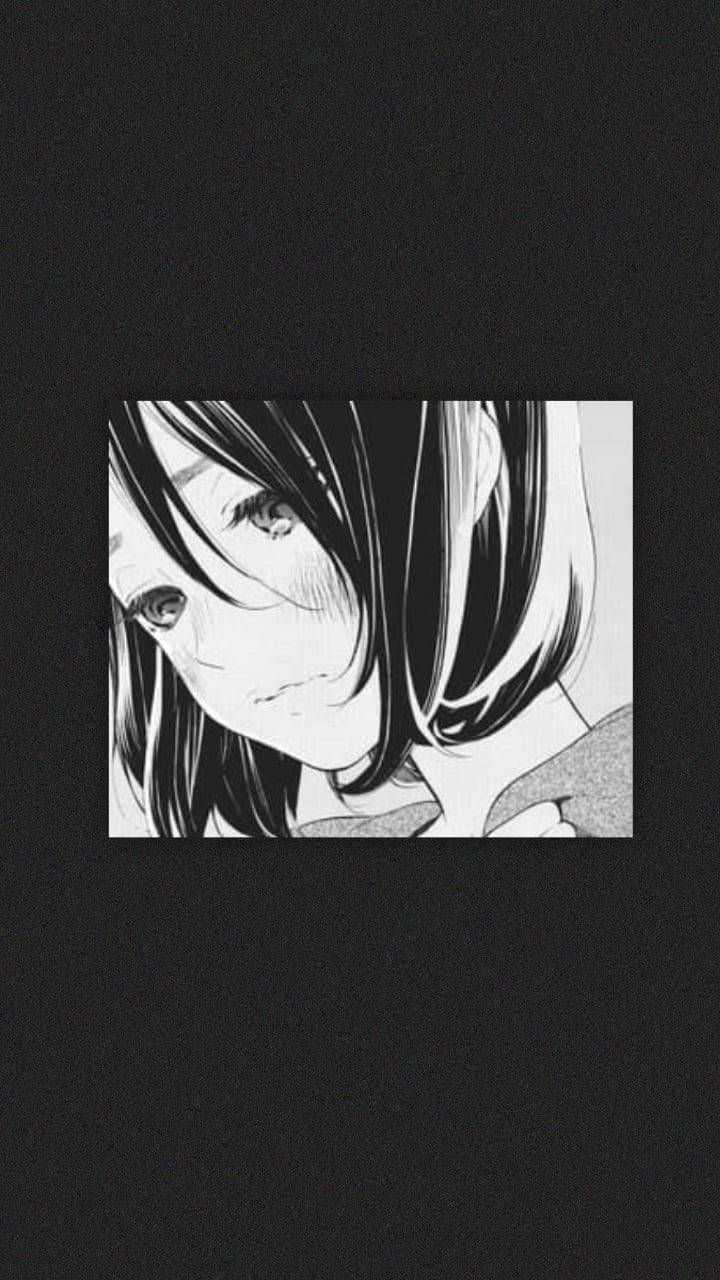Sad Anime Girl Black And White Aesthetic Phone Wallpaper