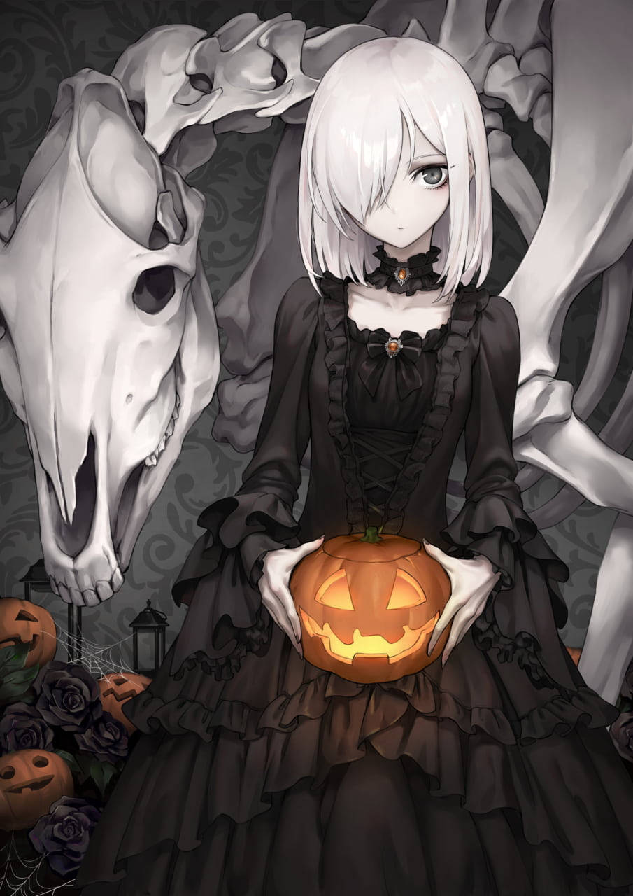 Sad Anime Girl Black And White Halloween Phone Wallpaper