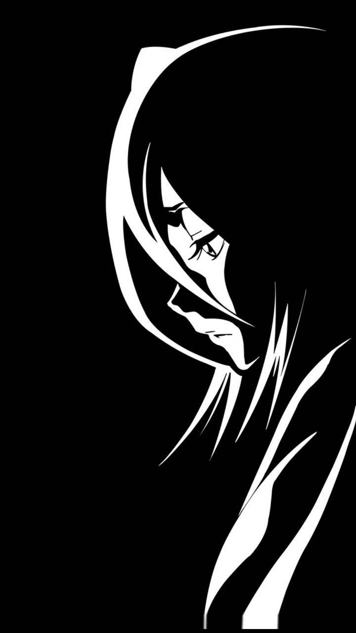 Sad Anime Girl Black And White In Hoodie Wallpaper