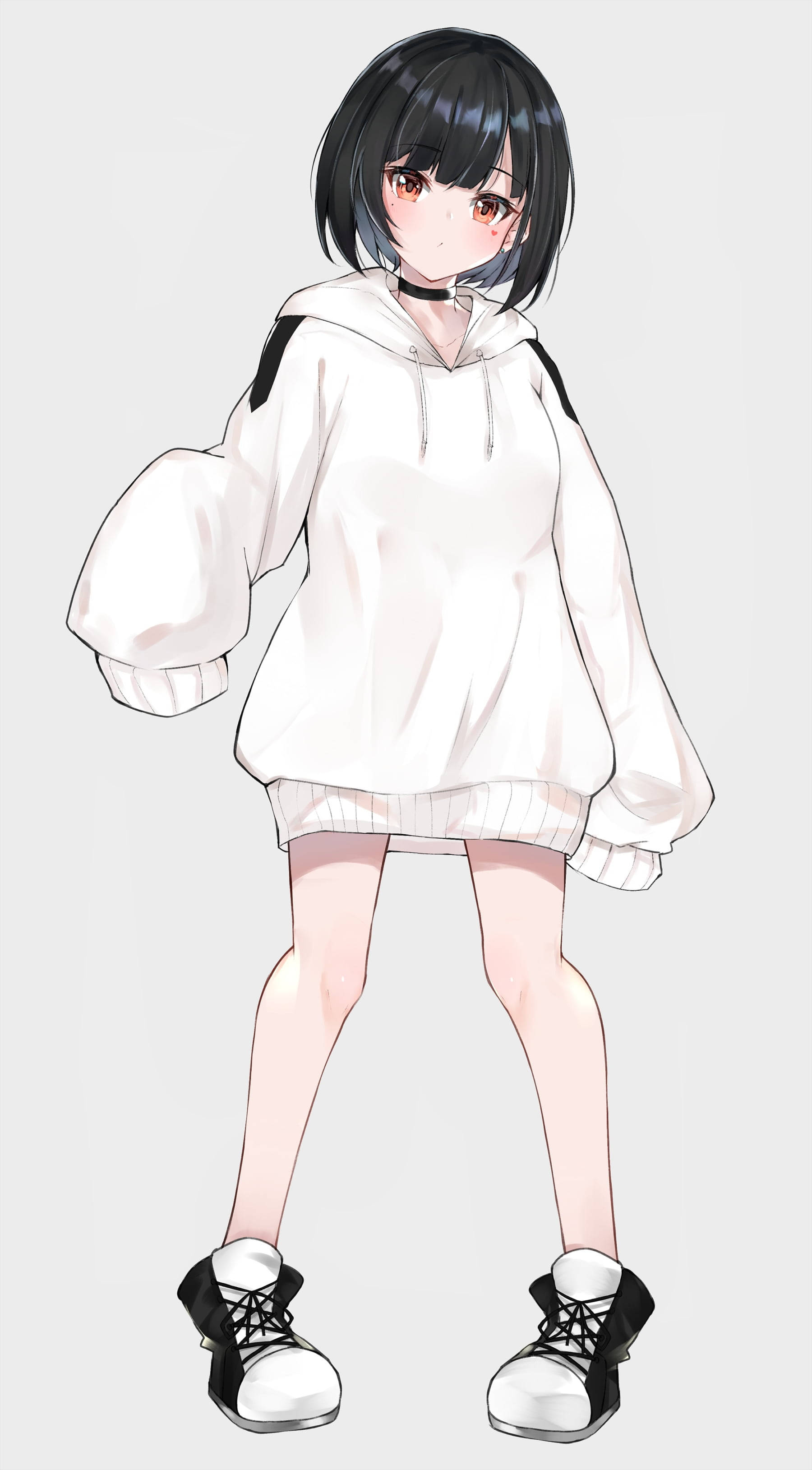 Sad Anime Girl Black And White Oversized Hoodie Wallpaper