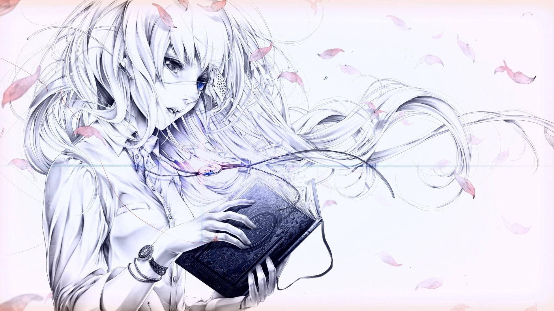 Sad Anime Girl Black And White With A Book Wallpaper