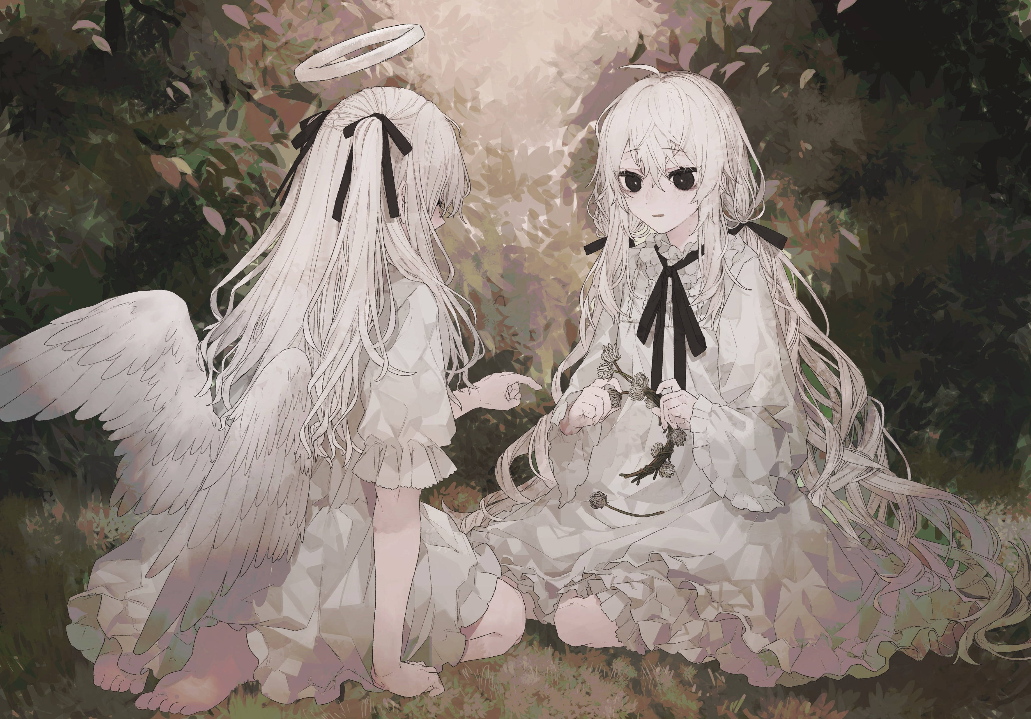 Sad Anime Girl Black And White With Friend Wallpaper
