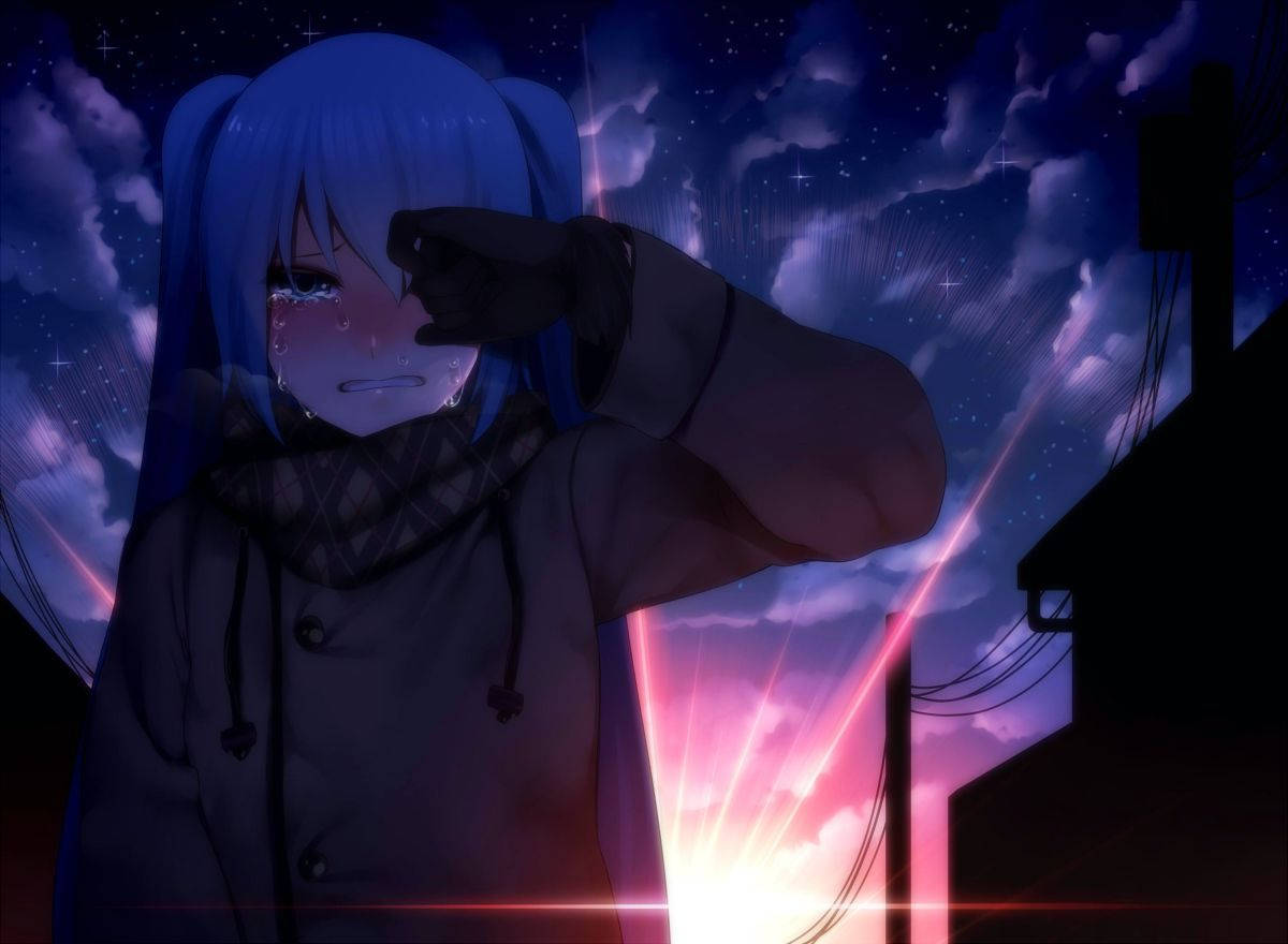 Sad Anime Girl During Sundown Aesthetic