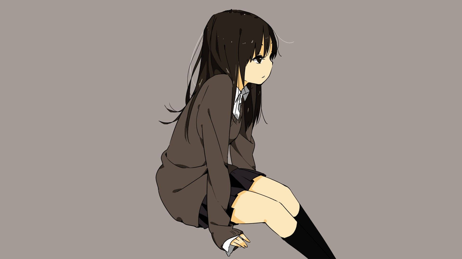 Sad Anime Girl In Grey Aesthetic Wallpaper