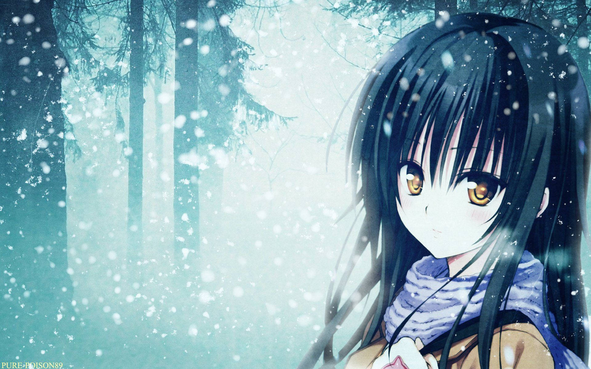 A Sad Anime Girl Lost in the Snow Wallpaper