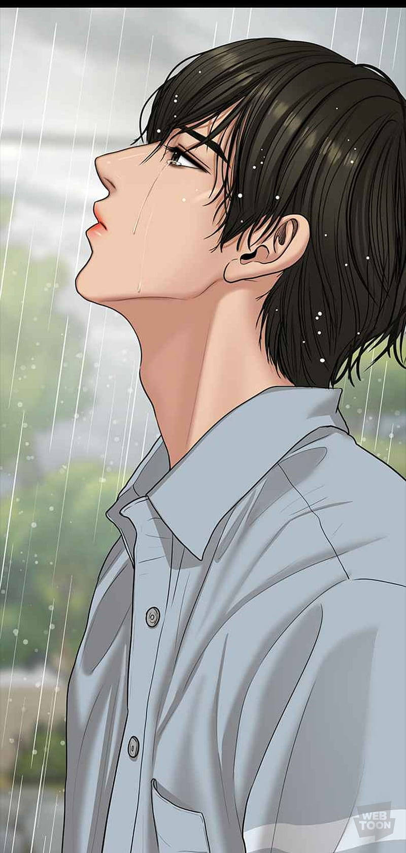 a man is looking up at the rain Wallpaper