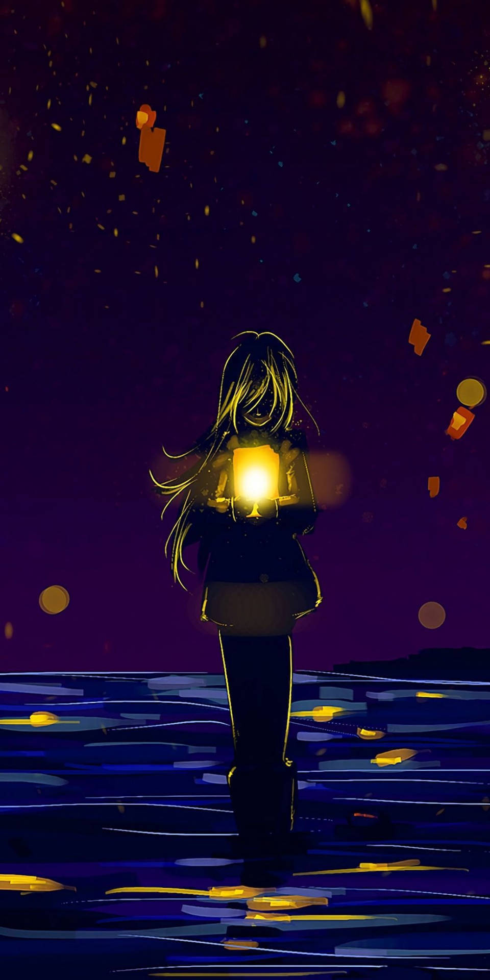 a girl holding a flashlight in the water Wallpaper