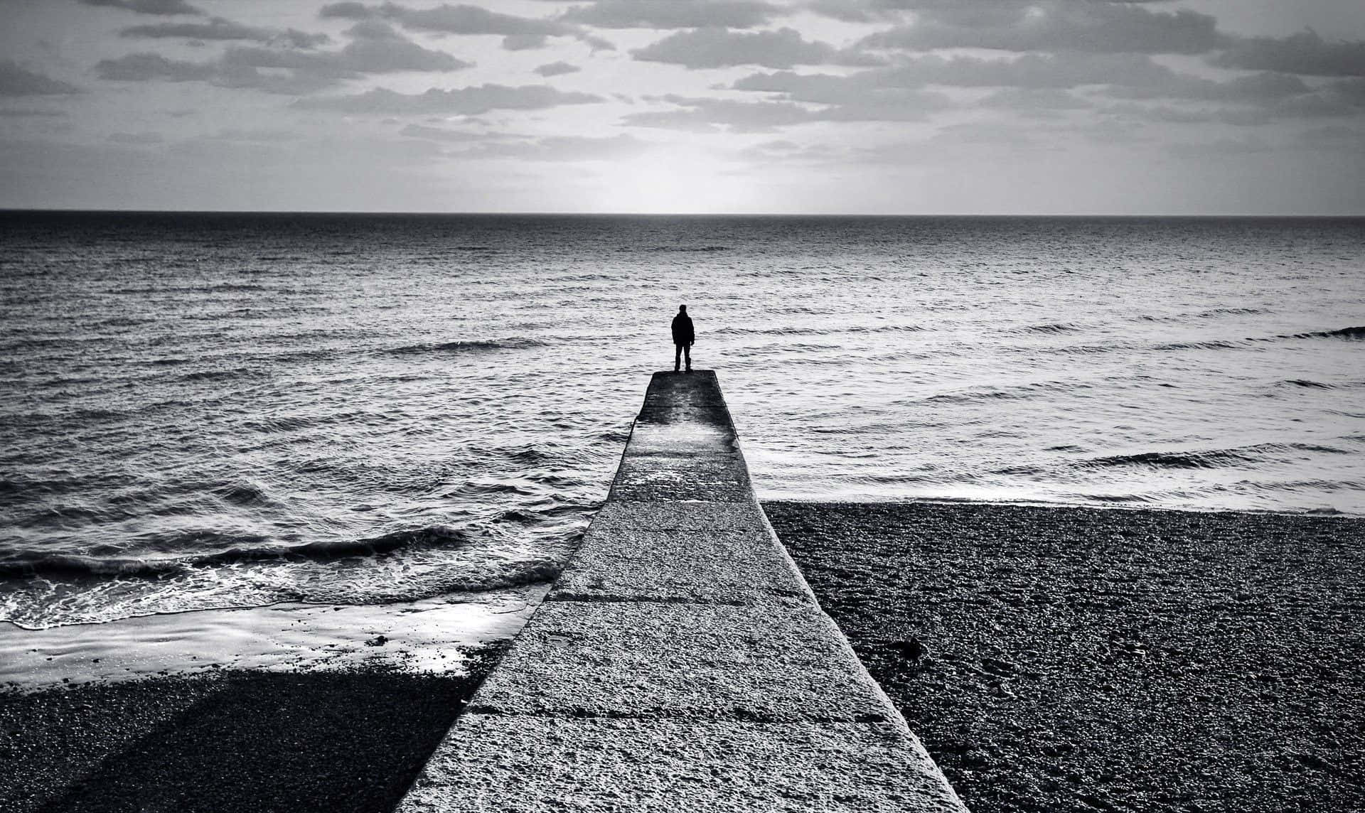 Alone Man On Pier Sad Background