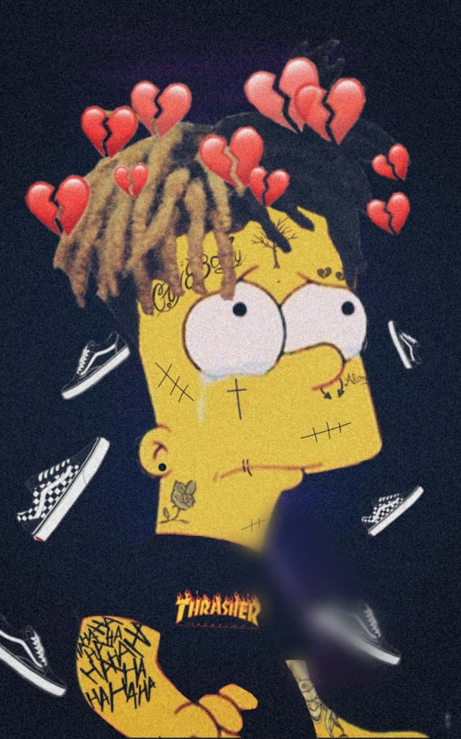 Sad Bart Simpson Phone Hearts Sneakers Wallpaper