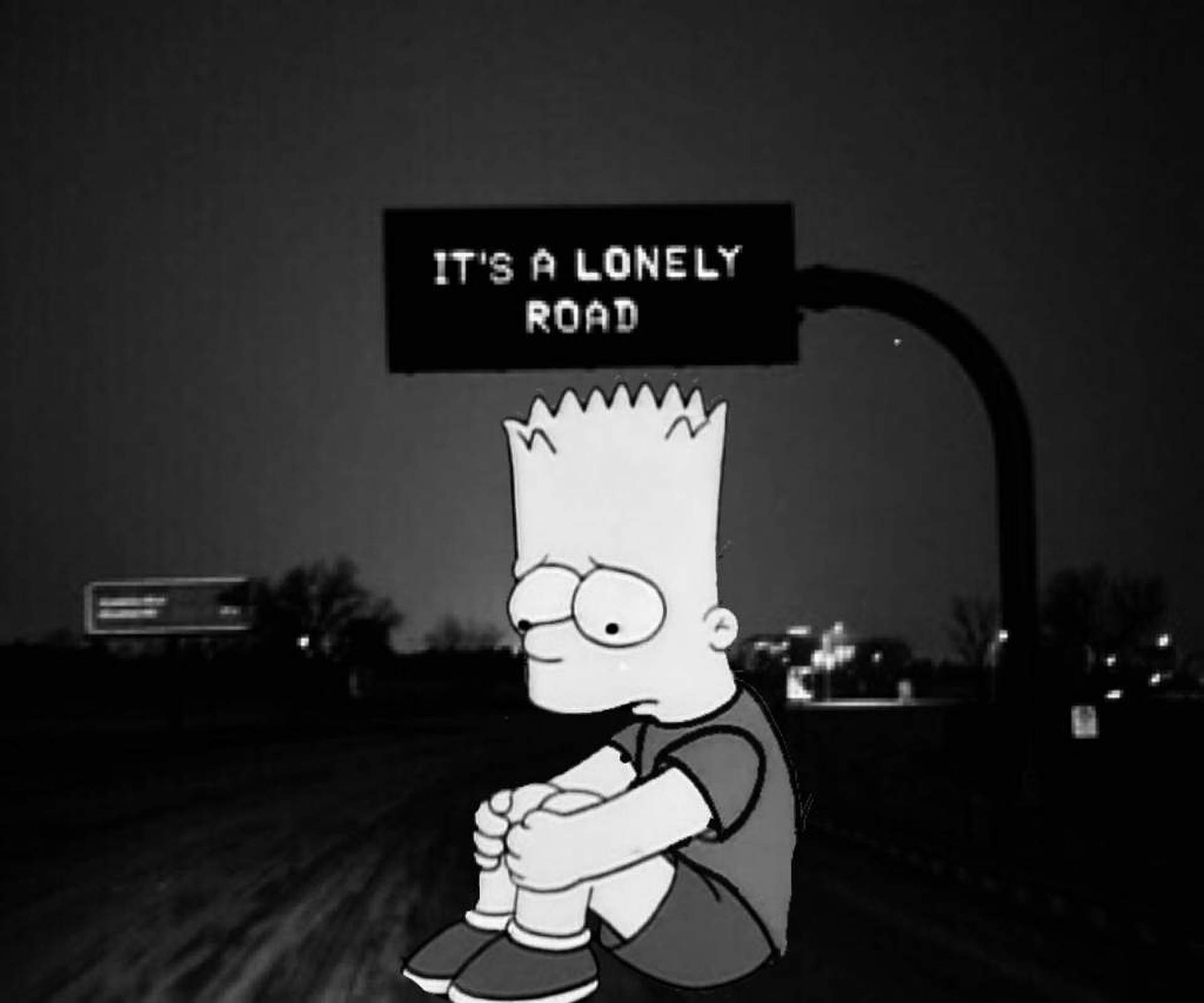 Sad Bart Simpsons Lonely Road Wallpaper