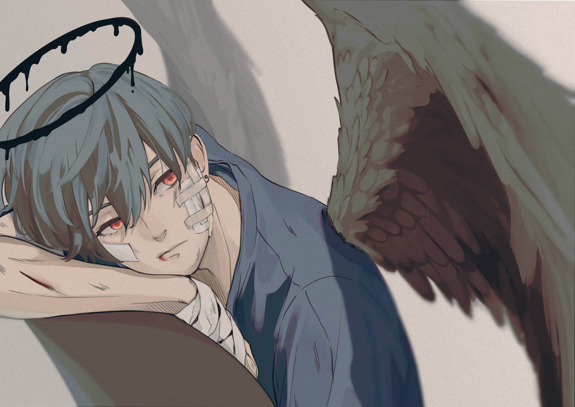 Download Sad Boy Anime Angel Wings Wallpaper | Wallpapers.Com