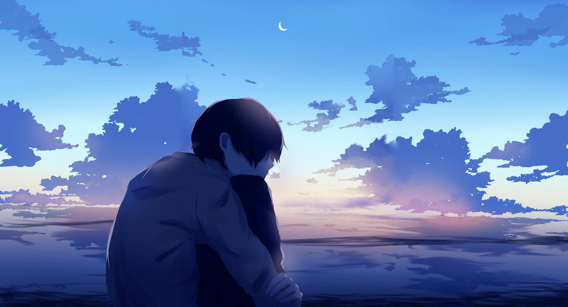 Sad Boy Anime In The Sea Wallpaper