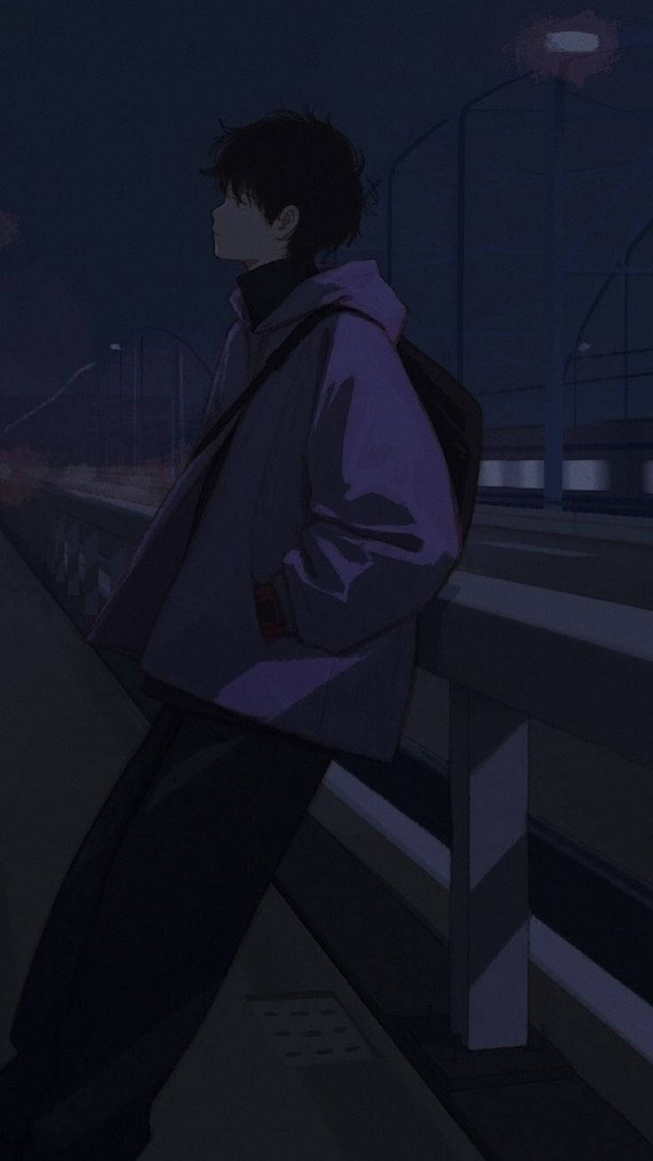 Sad Boy Anime Night Street Wallpaper