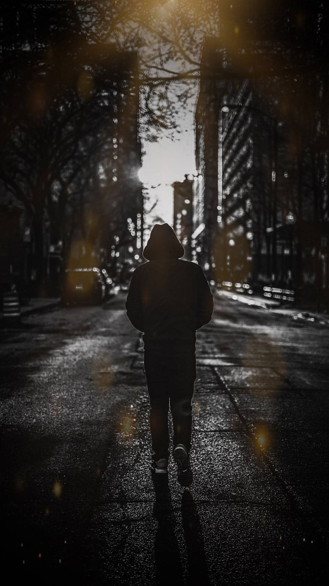 A Lonely Boy Cautiously Walking into the Darkness Wallpaper