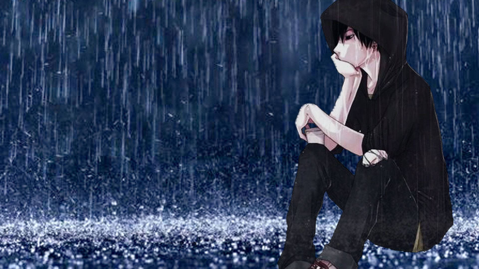 Sad Boy In Rain Wallpaper