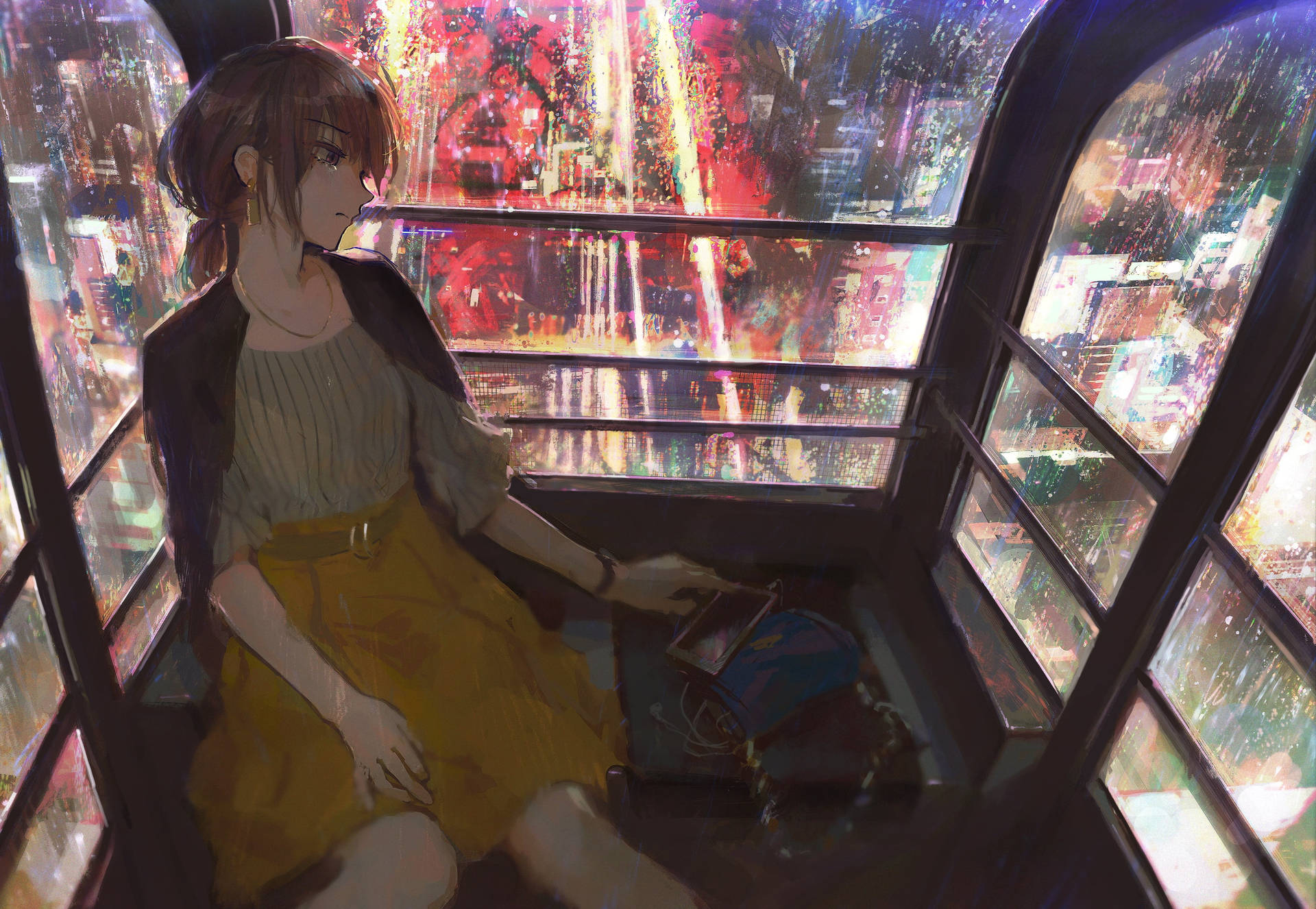 Sad Cartoon Alone Girl In Ferris Wheel Wallpaper