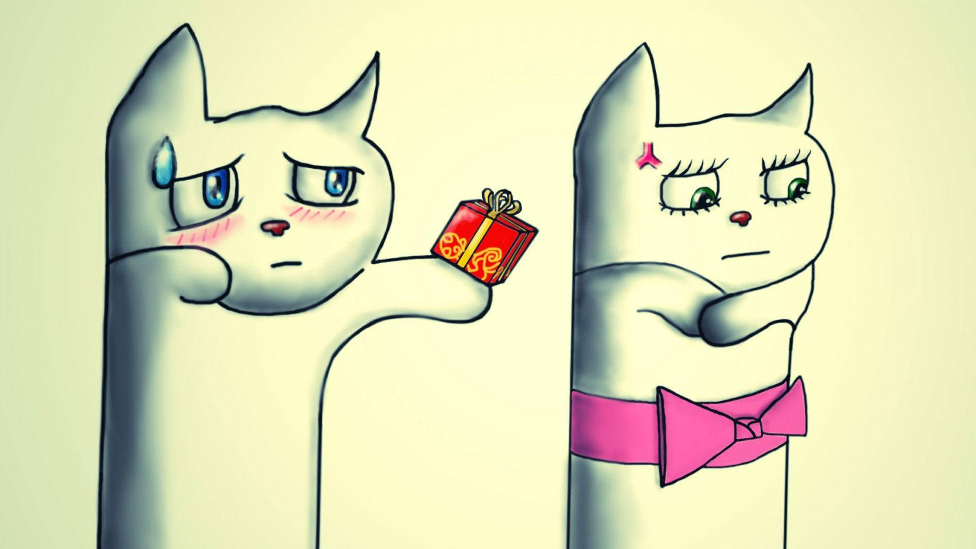 Download Sad Cartoon Cat Couple Wallpaper 