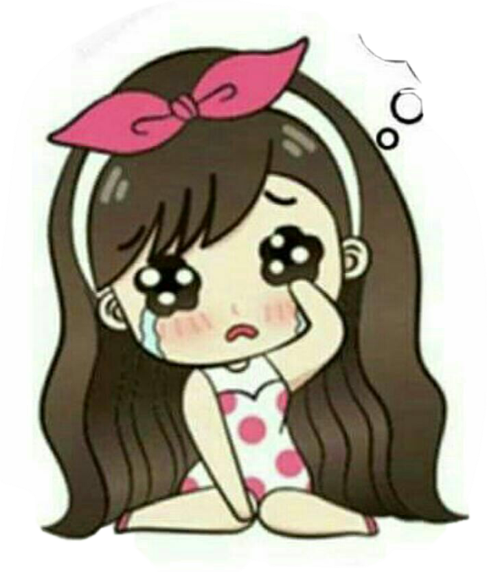 Sad Cartoon Girlwith Pink Bow PNG