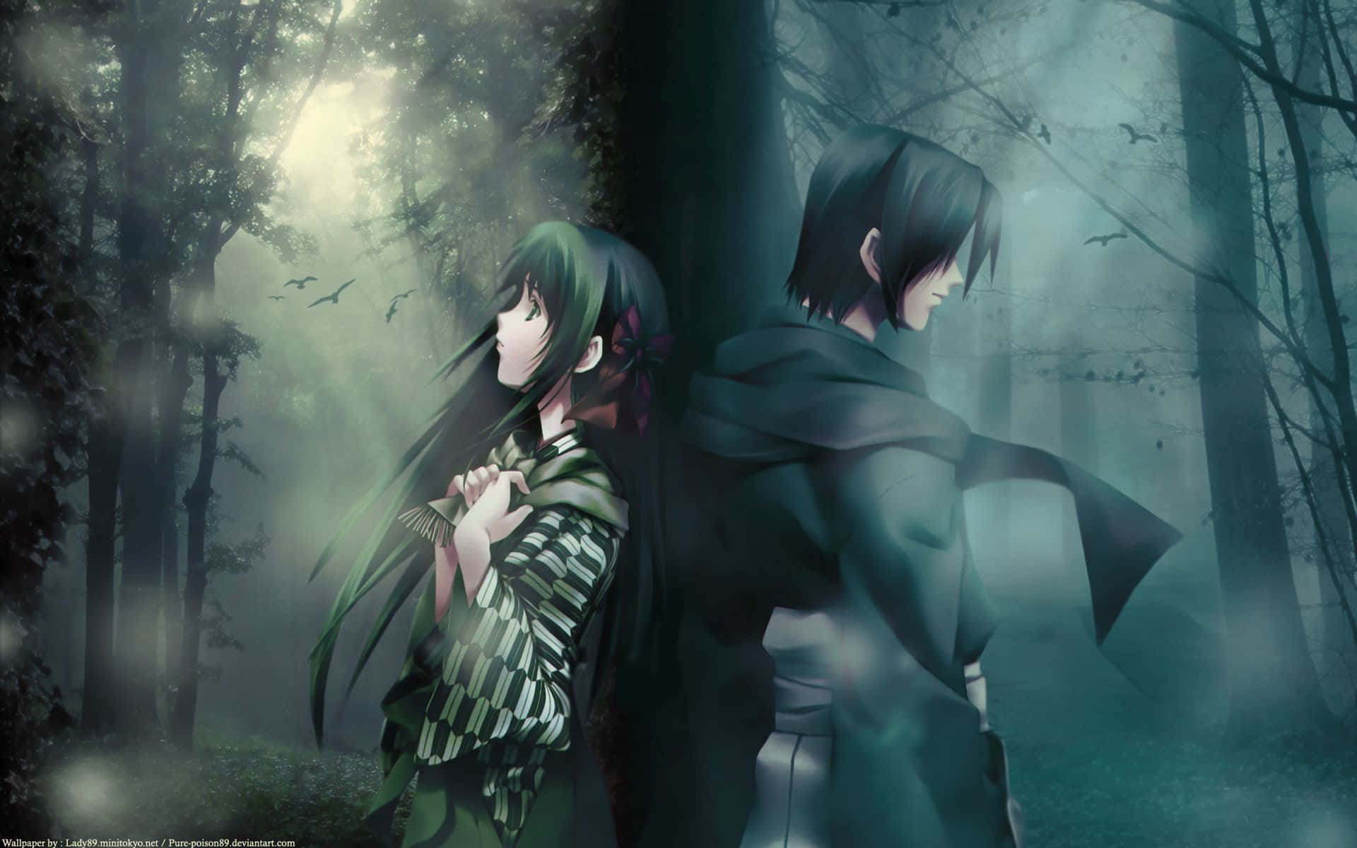 Sad Couple Anime Forest Wallpaper