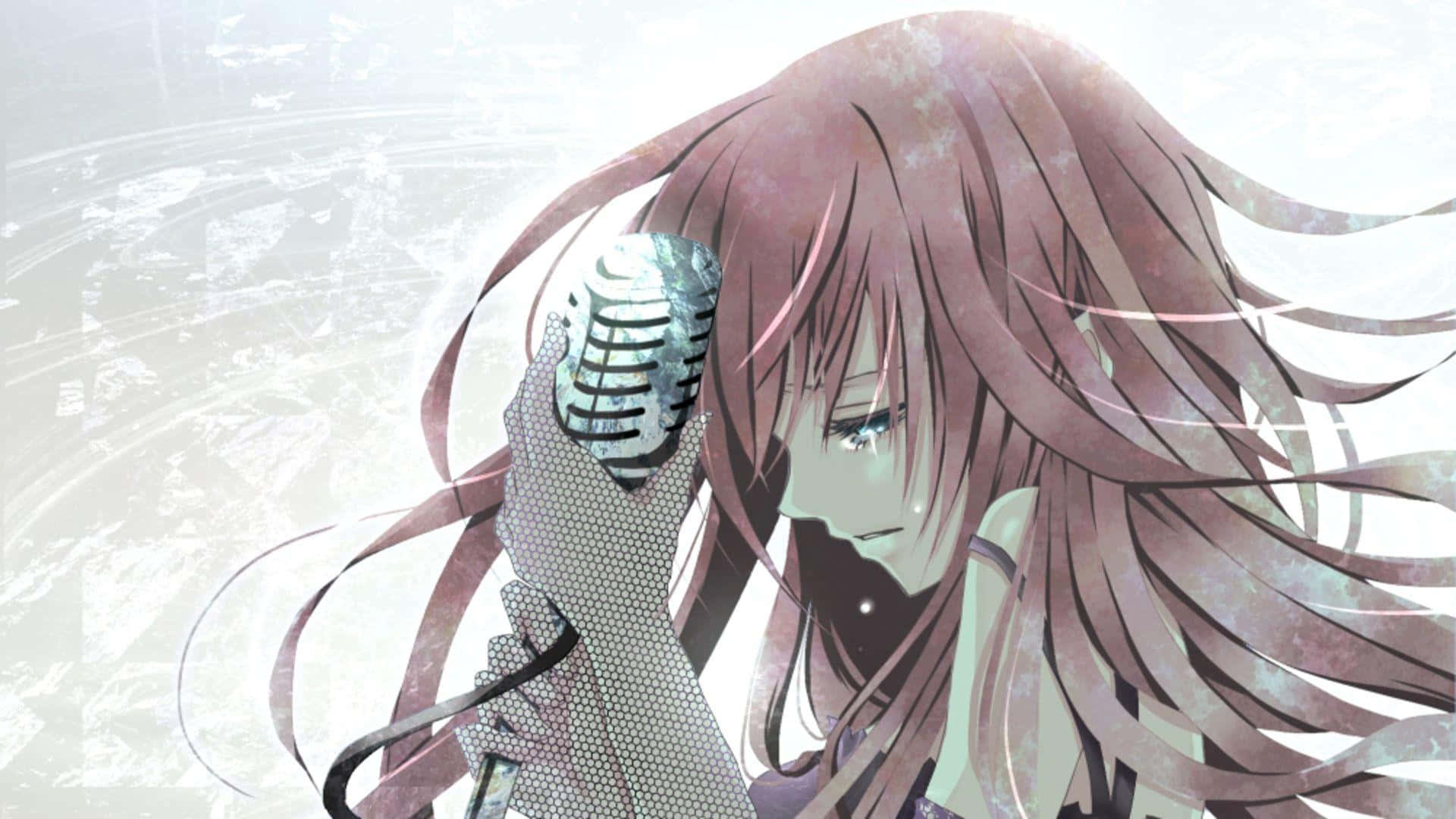 Sad Crying Anime Girl Holding A Microphone Wallpaper