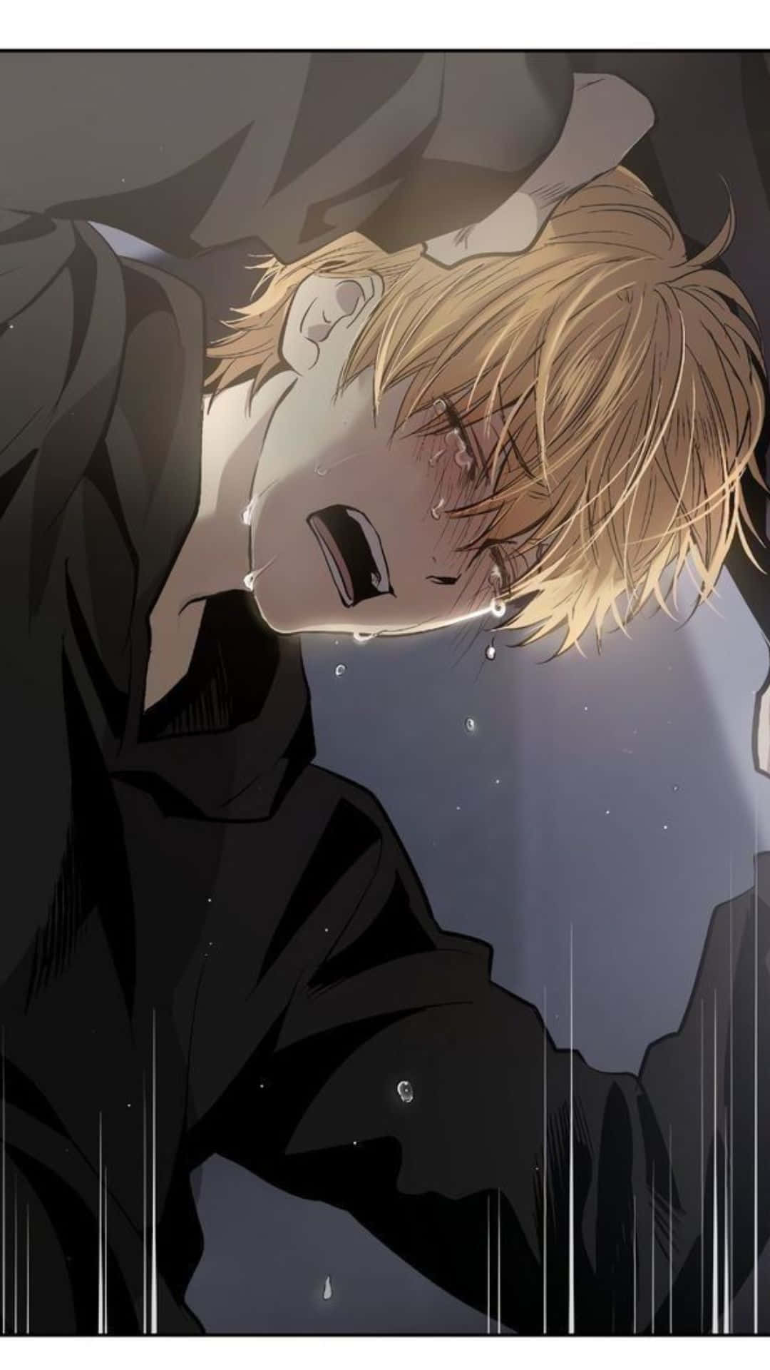 En trist grædende anime pige, omsluttet af fortvivlelse. Wallpaper
