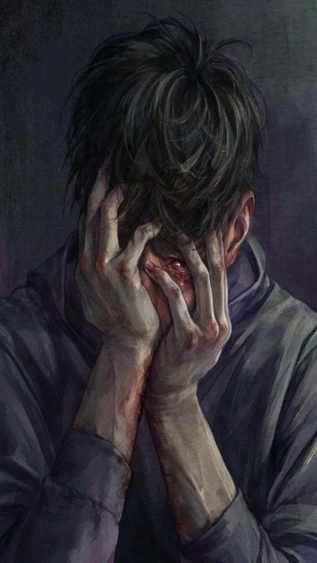Sad Crying Anime Guy Covering His Face Wallpaper