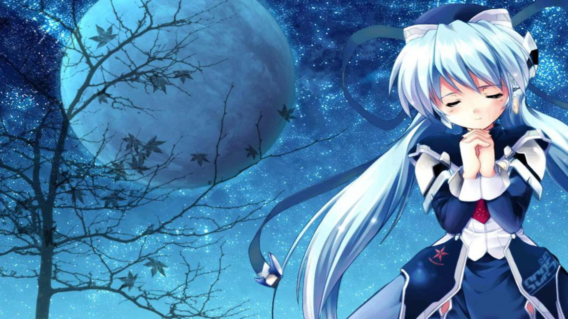 Chicade Anime Triste Llorando Bajo La Luz De La Luna. Fondo de pantalla