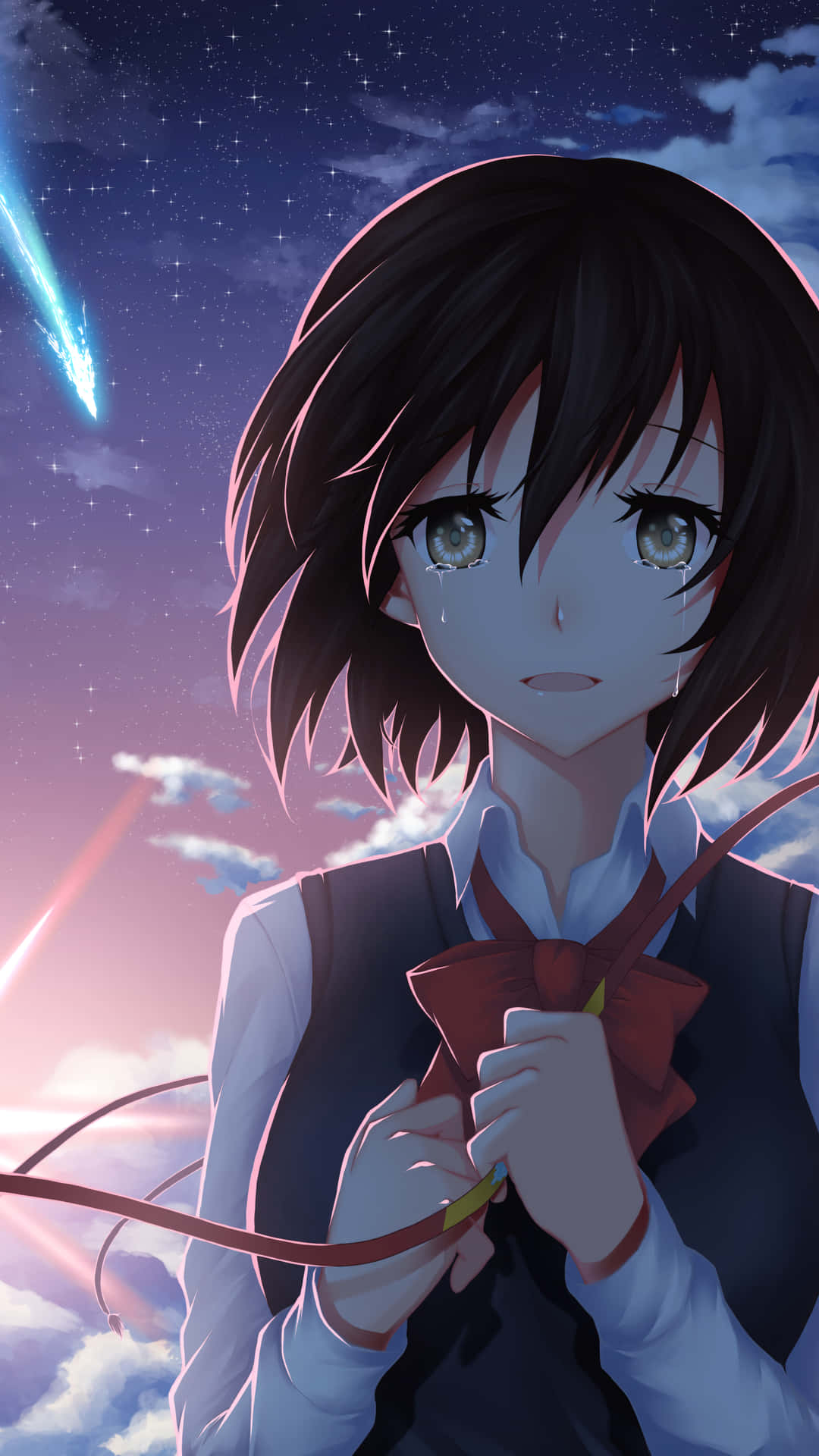 Sad Crying Anime Schoolgirl With Pink Skies Wallpaper