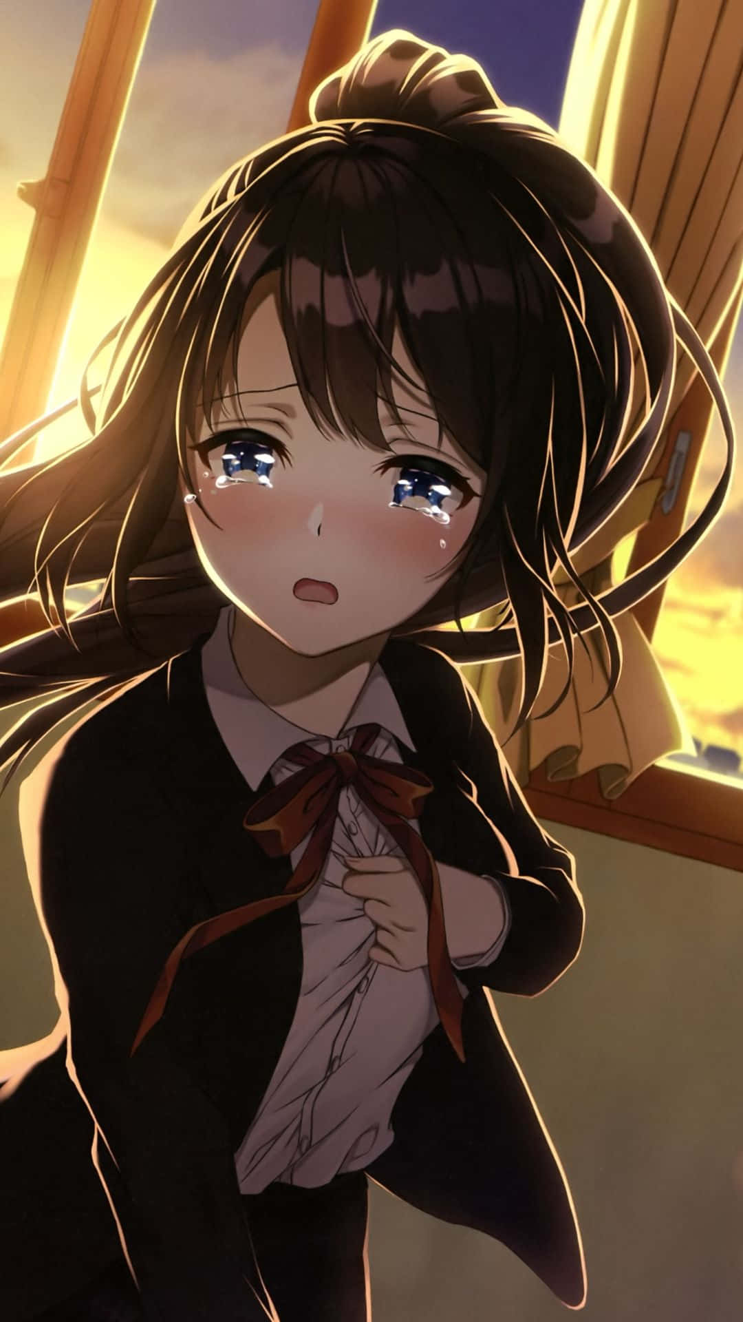 Sad Crying Anime Girl Running Away Wallpaper