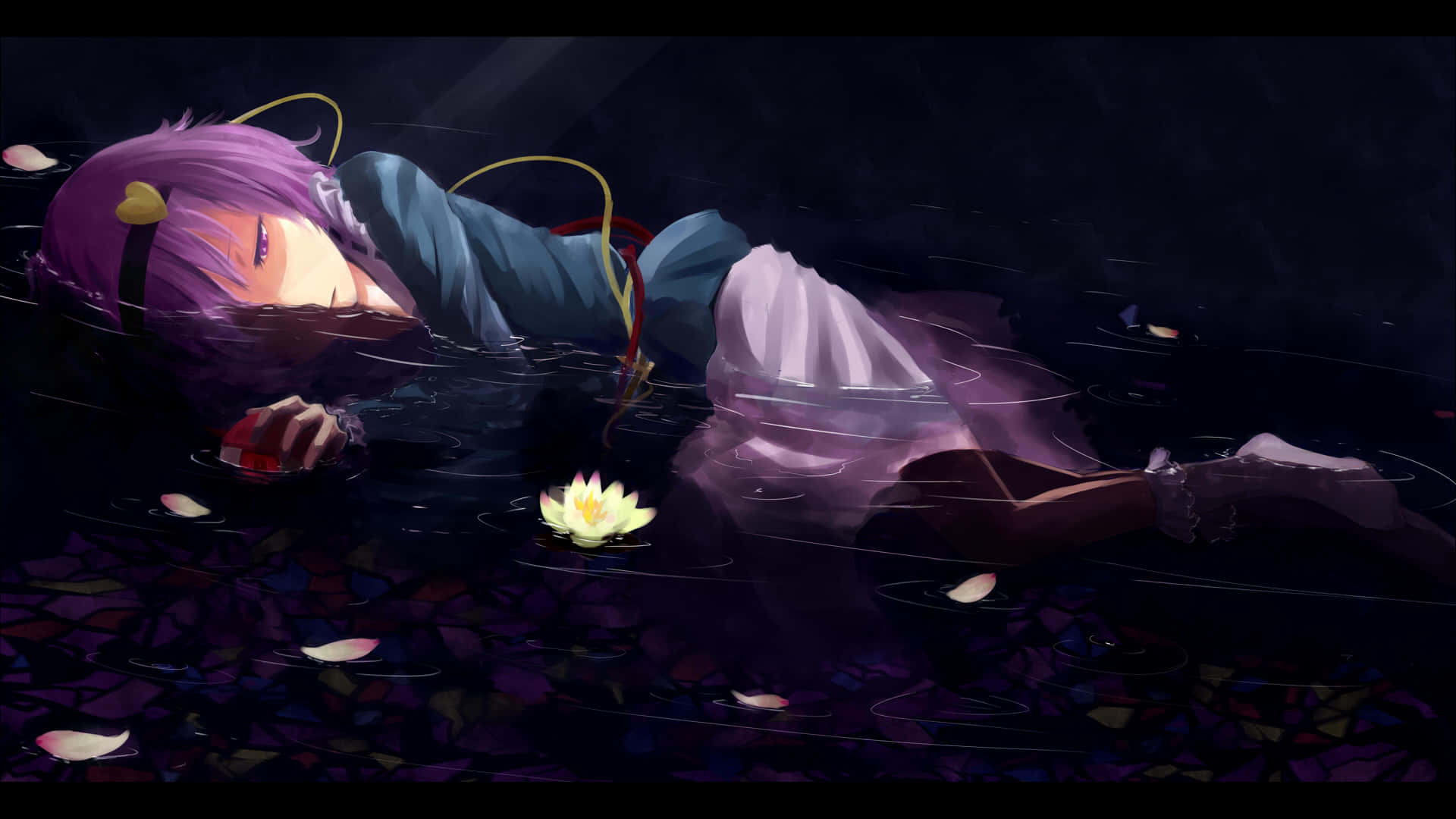 Sad Crying Anime Girl In The River Wallpaper