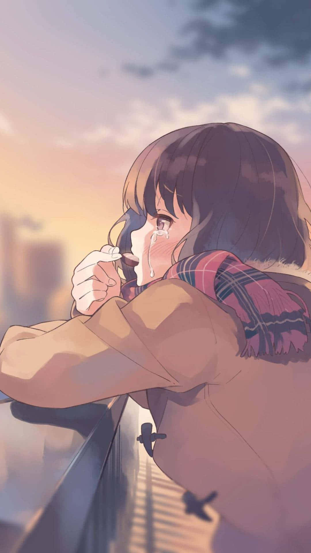 Herzzerreißendetraurigkeit In Einem Anime-moment Darstellen. Wallpaper