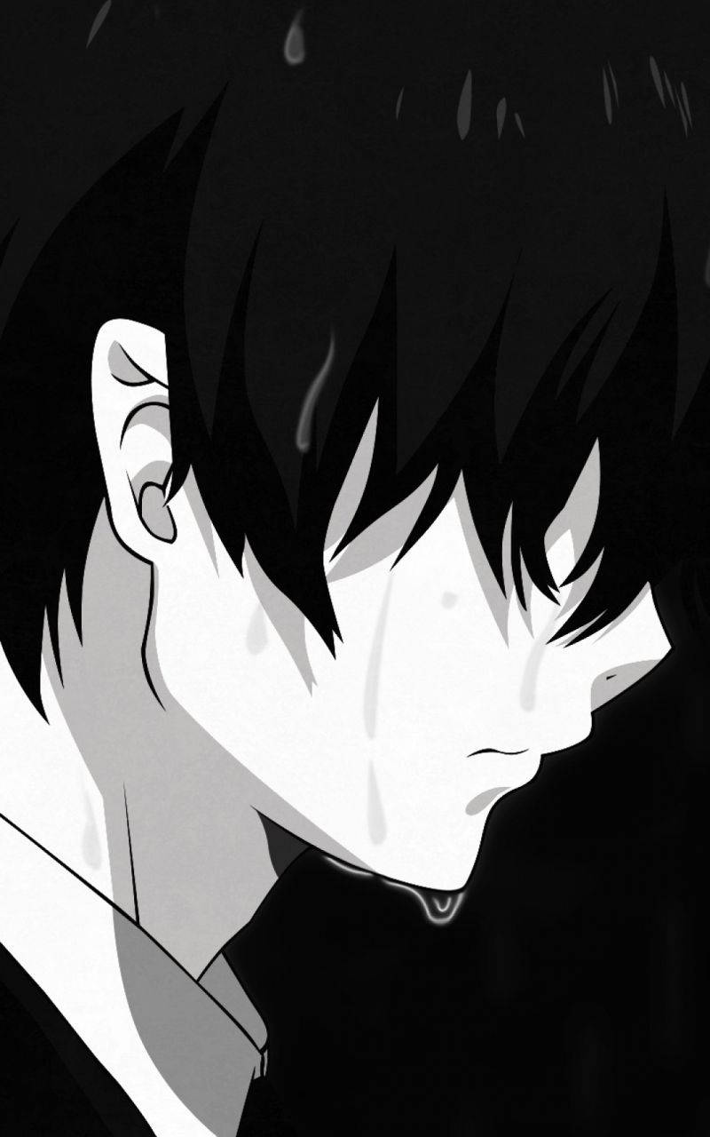 Download Sad Crying Boy Anime Black And White Iphone Wallpaper | Wallpapers .com