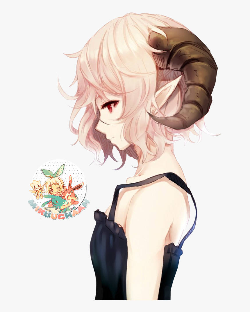 Sad Demon Girl With A Ram's Horn Wallpaper