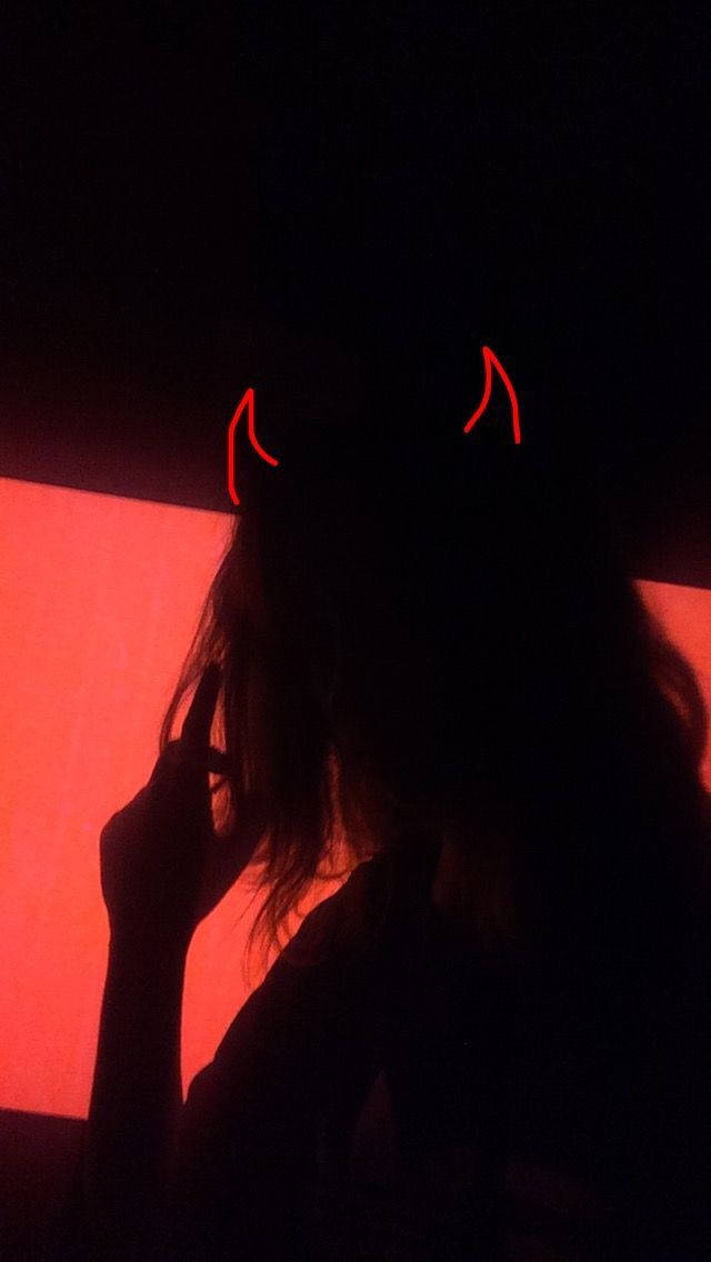 Neon Red Sad Demon Girl Wallpaper