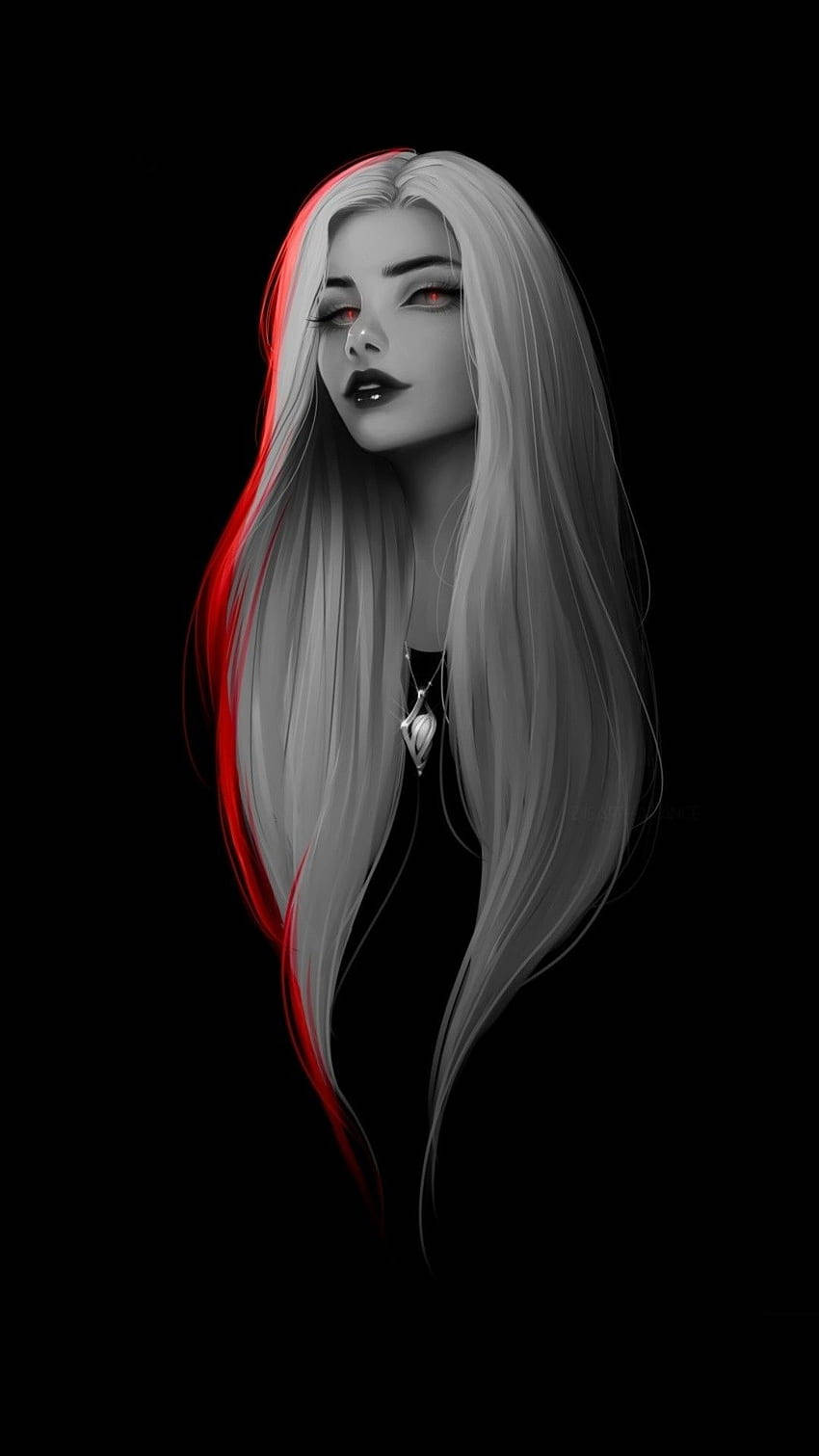Red-eyed Sad Demon Girl Wallpaper