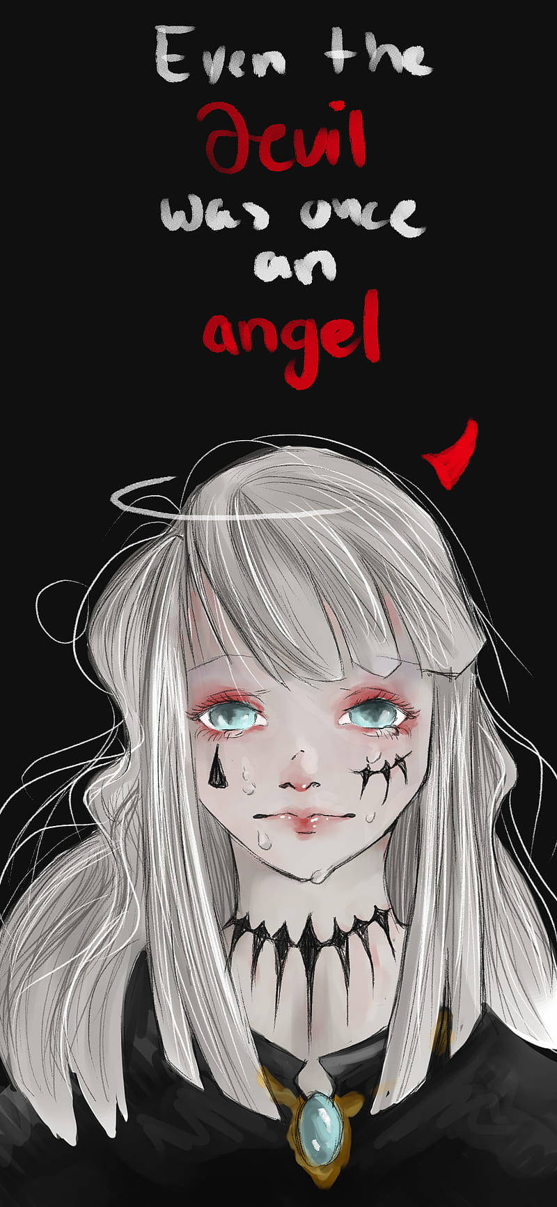 Sad Demon Girl With Text Graphics Wallpaper