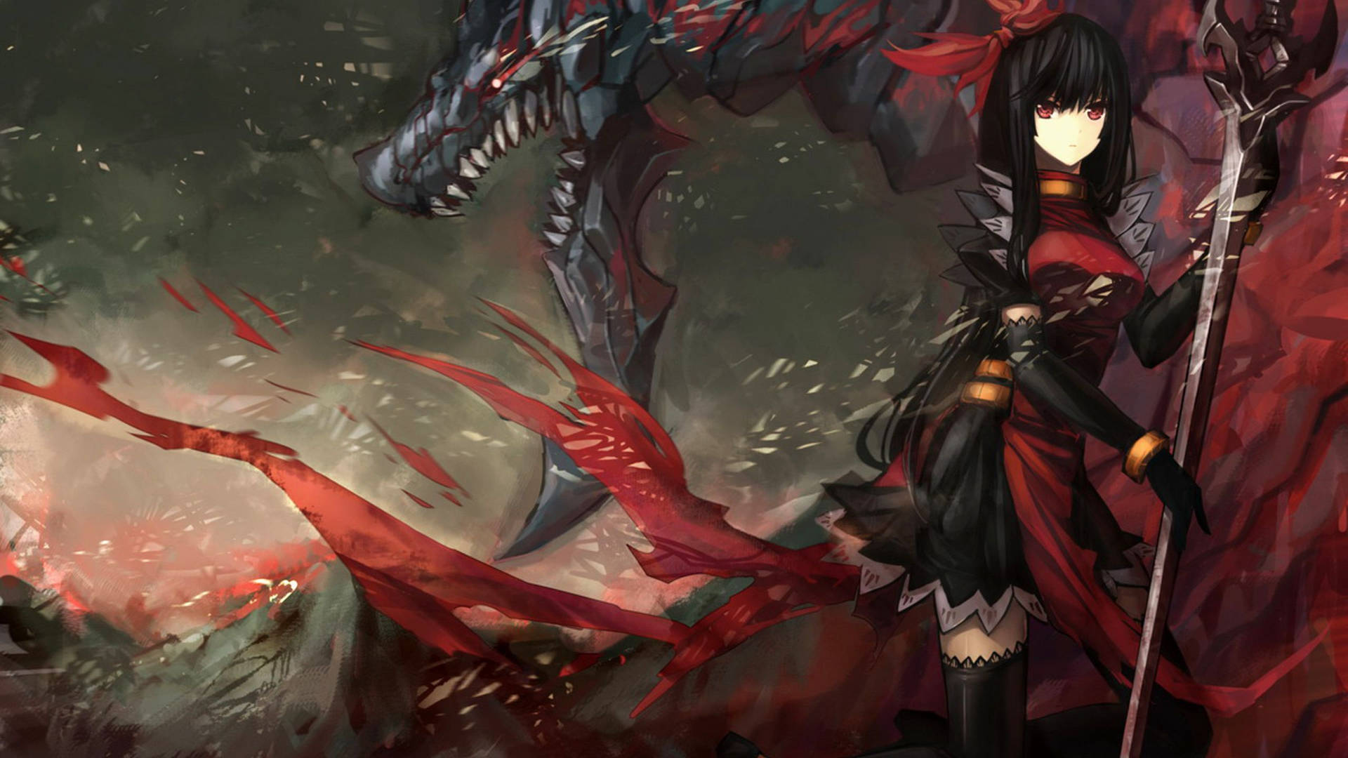Nightcore Dragon And Sad Demon Girl Wallpaper