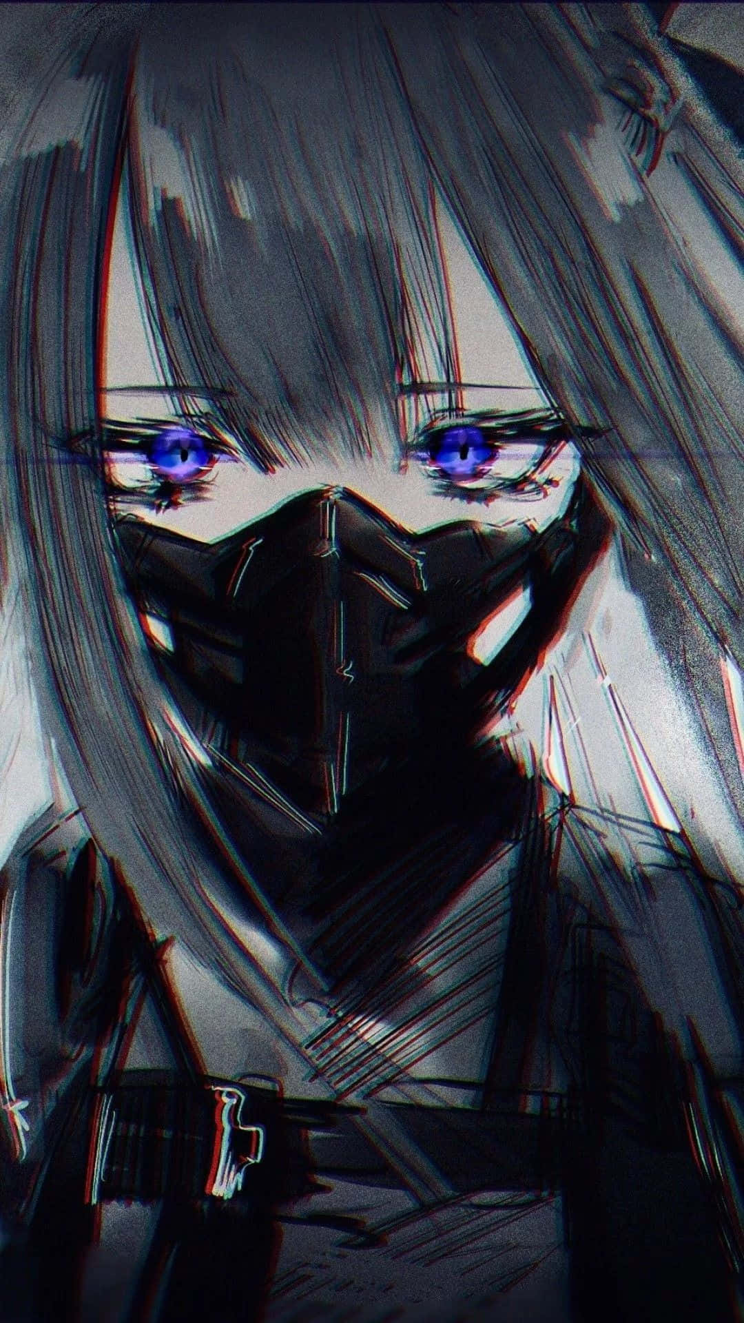 Tristechica De Anime Deprimida Con Máscara Negra. Fondo de pantalla