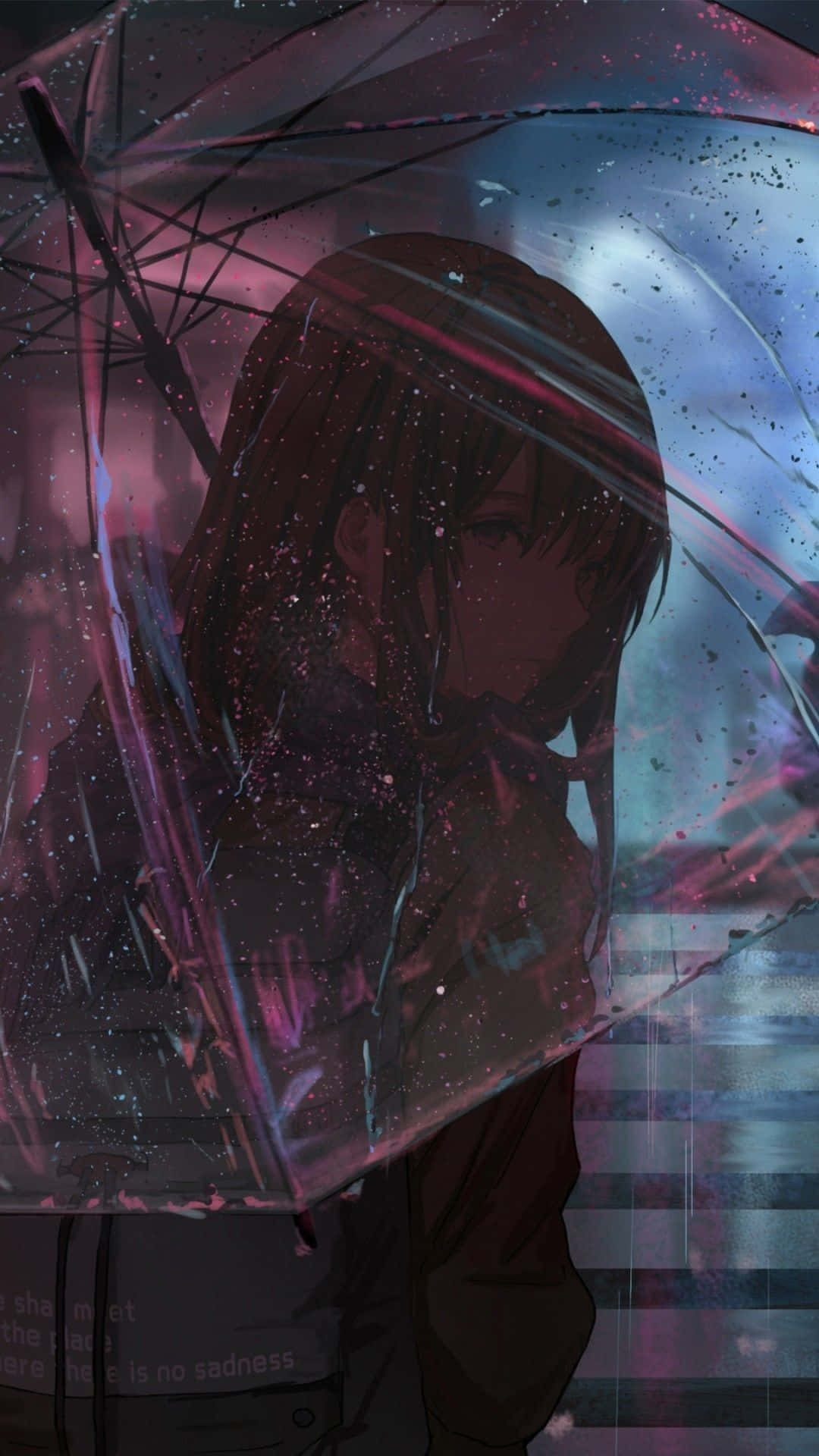 Sorgligdepressiv Anime-tjej Med Paraply I Regnet. Wallpaper