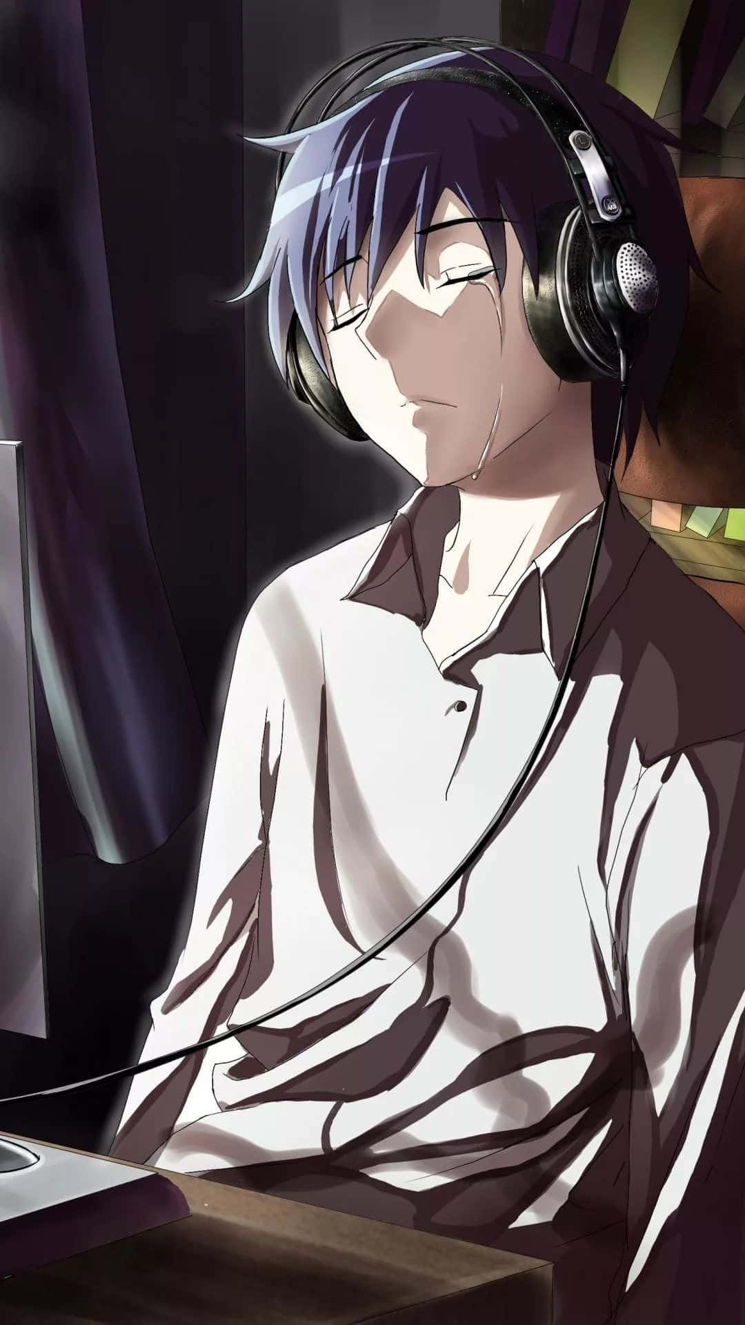 Sad Depressing Anime Haruka Nanase Crying Headphones Wallpaper