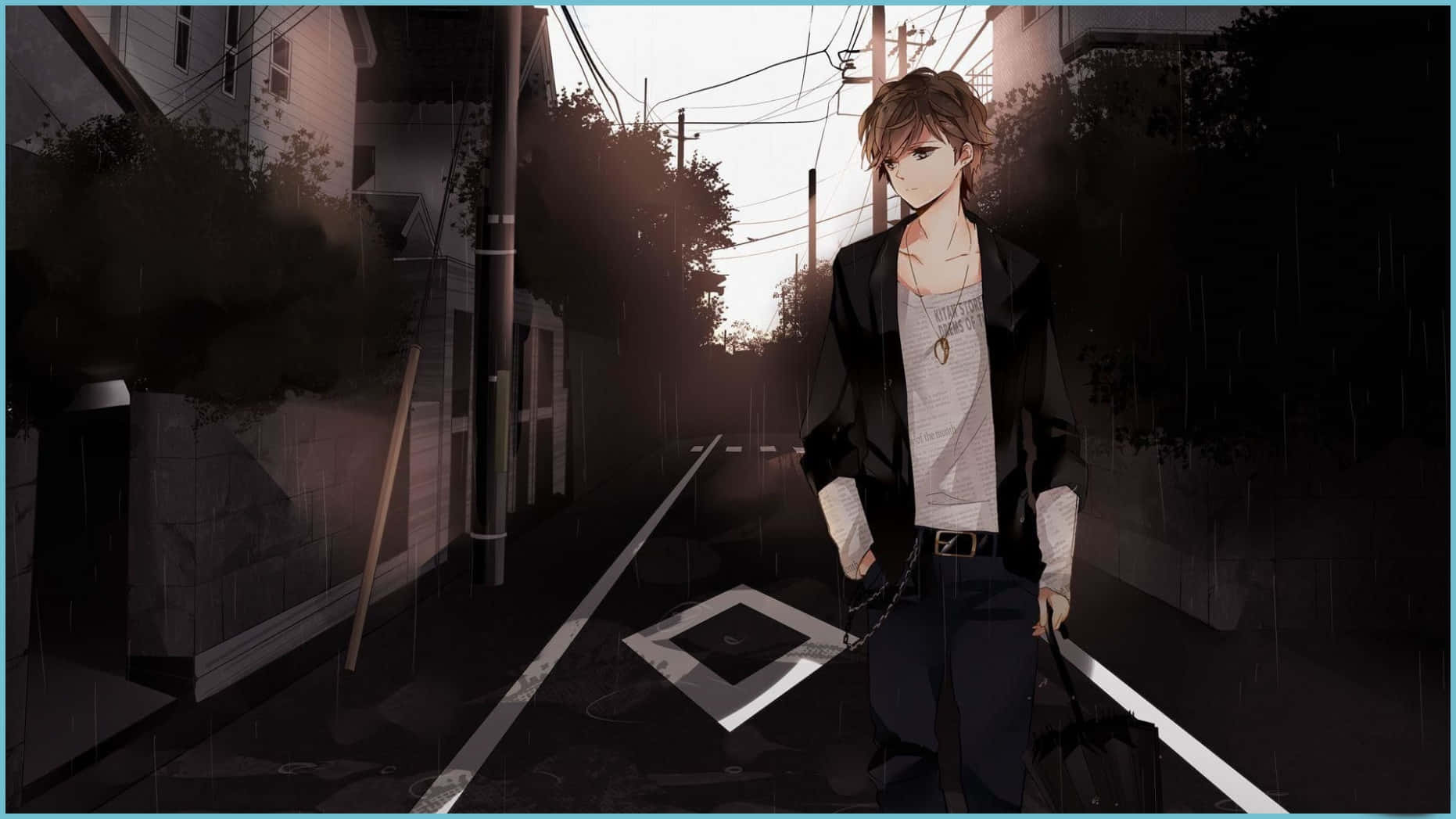 Sad Depressing Anime Teenage Boy Walking Street Wallpaper