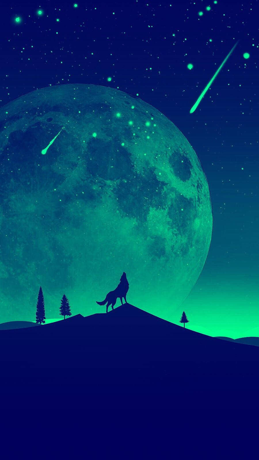 Wolf In The Moonlight With Stars Wallpaper