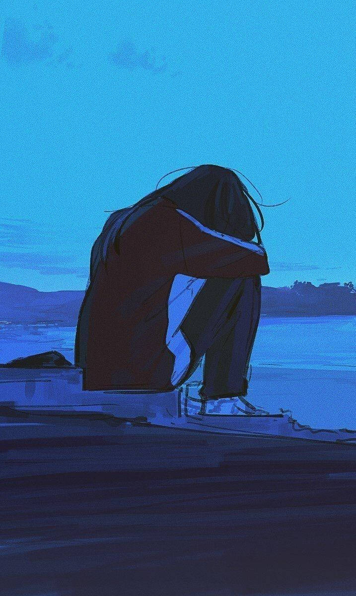 Download Sad Girl Crying On Steps Aesthetic Wallpaper | Wallpapers.com