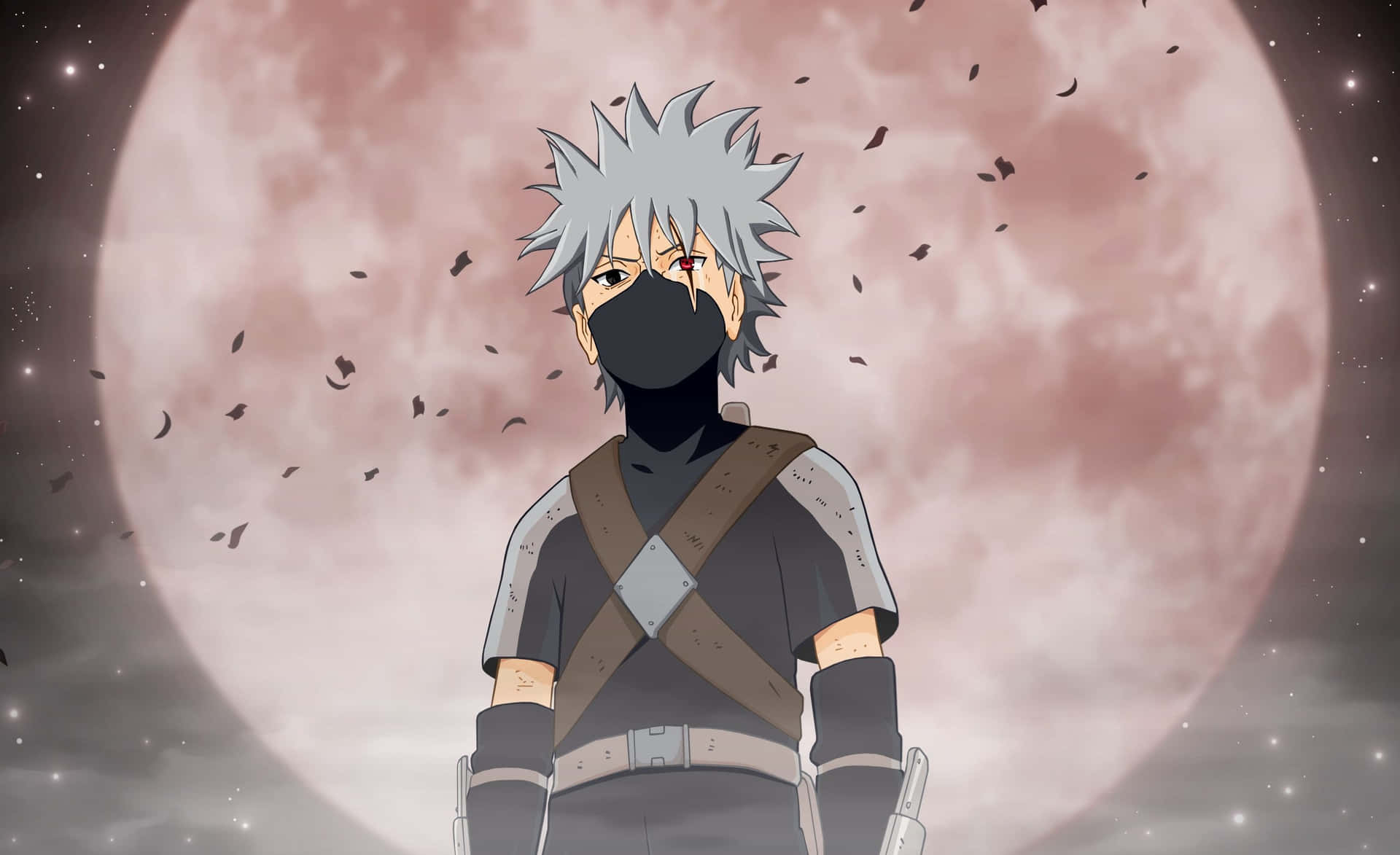 Sad Kakashi In His Youth Against Full Moon Wallpaper