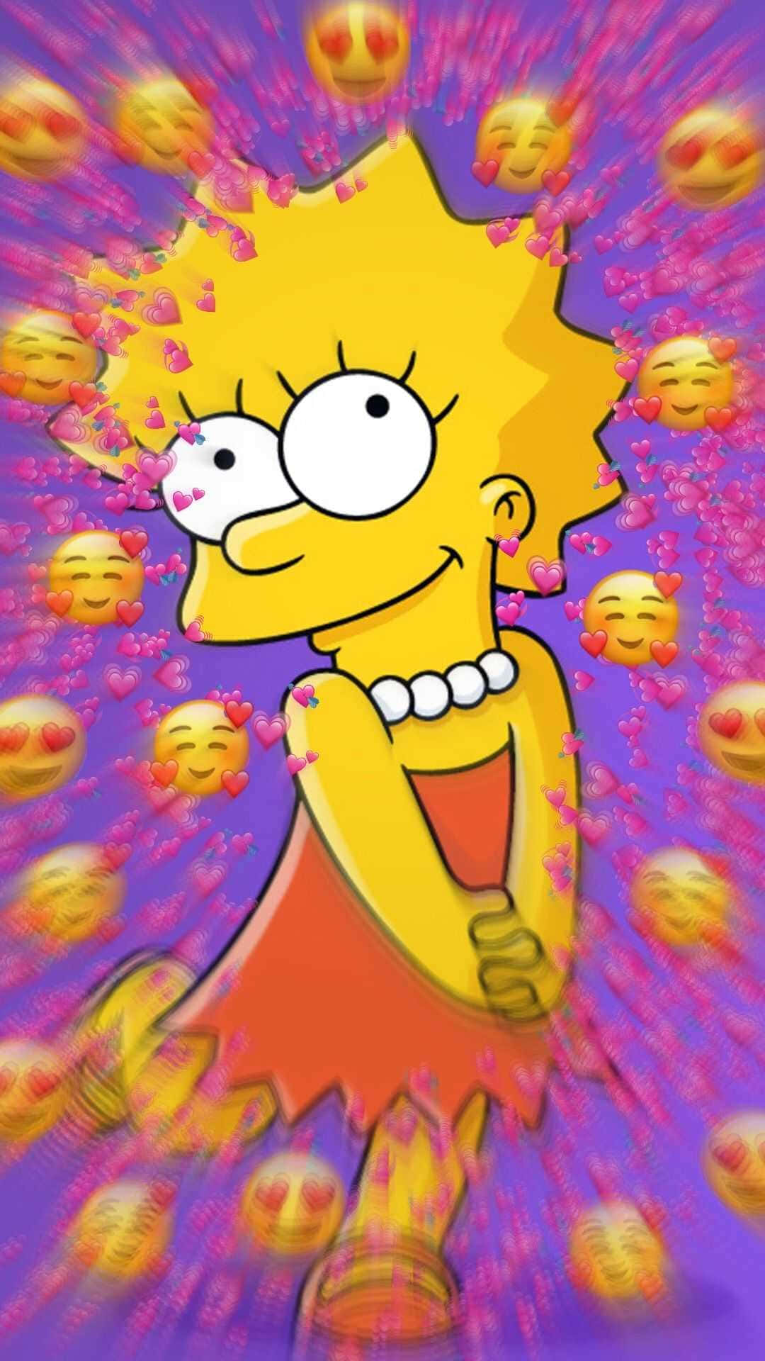 Elpersonaje De Los Simpsons Está Rodeado De Emojis. Fondo de pantalla