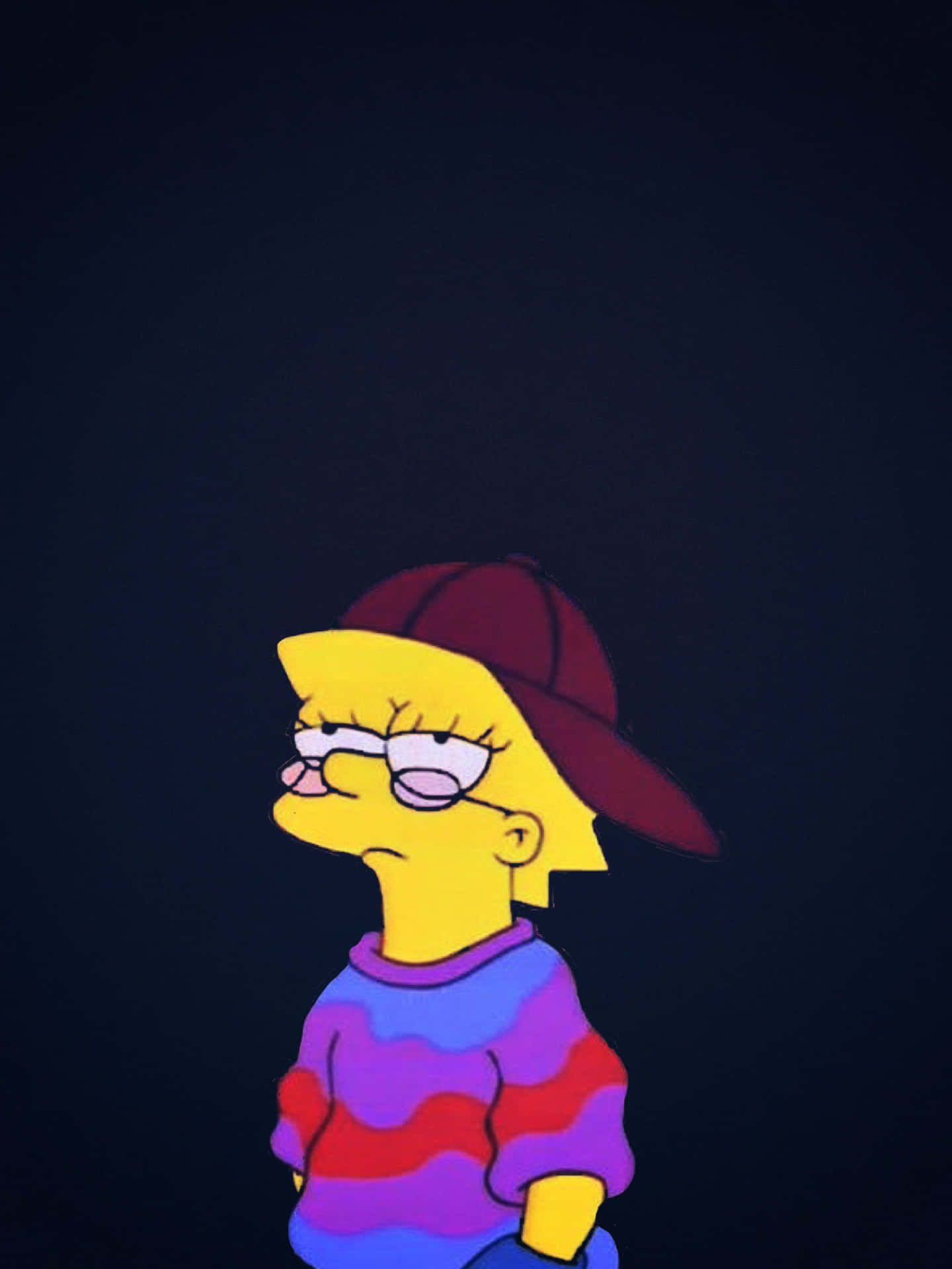 Lisasimpson Triste Con Una Gorra De Color Granate. Fondo de pantalla