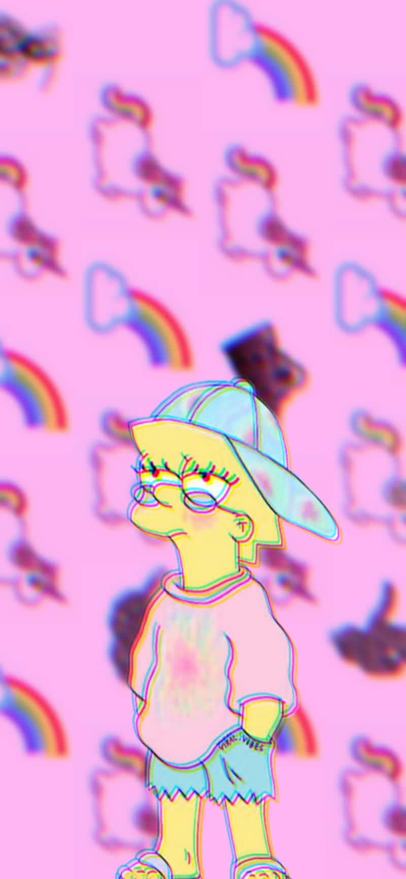Sad Lisa Simpson With Rainbow Patterns Wallpaper