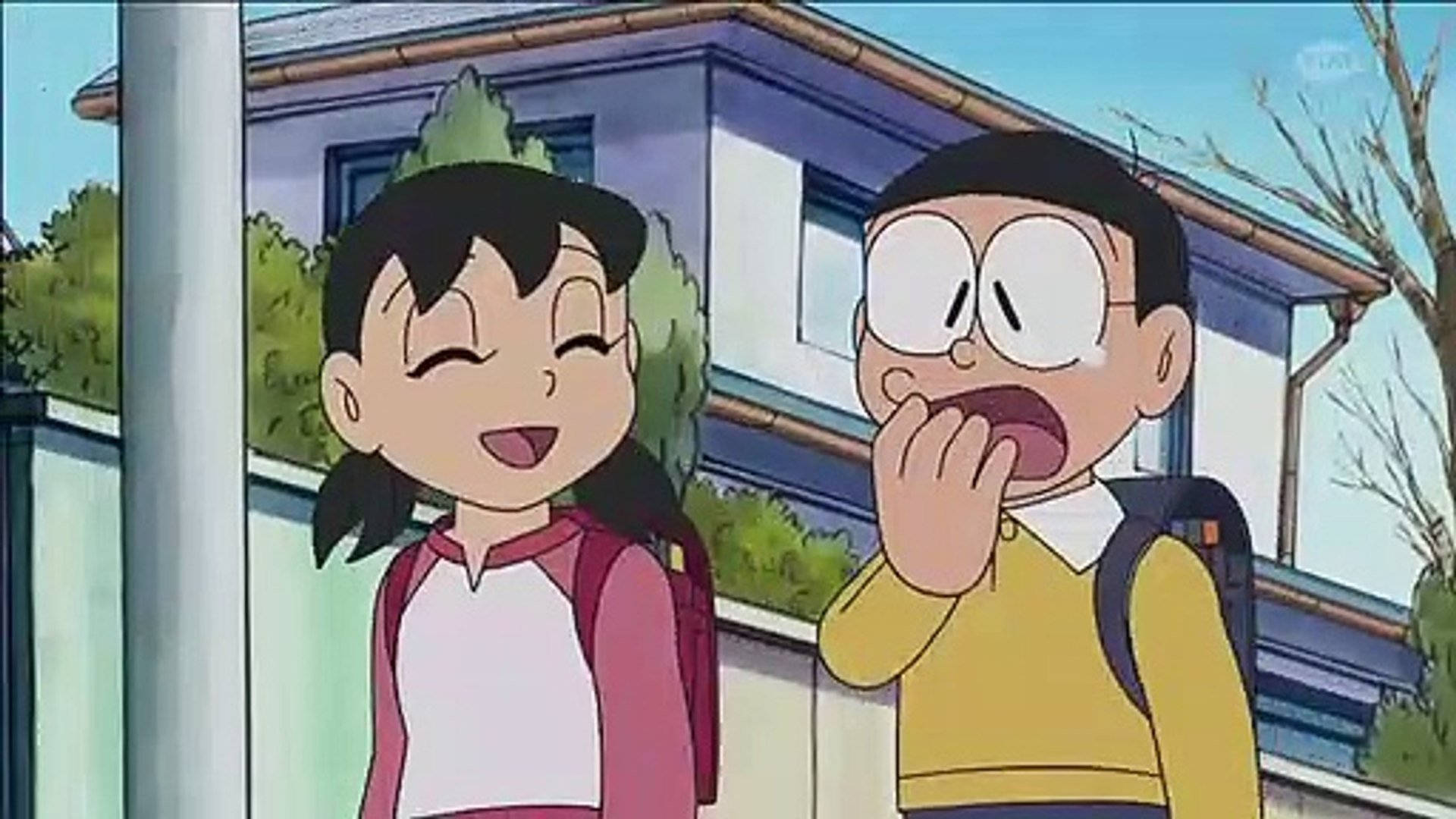 Sad Nobita And Shizuka On Street Doraemon Background