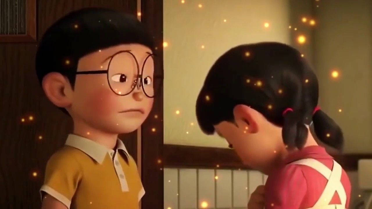 Sad Nobita And Shizuka Sparkle Background