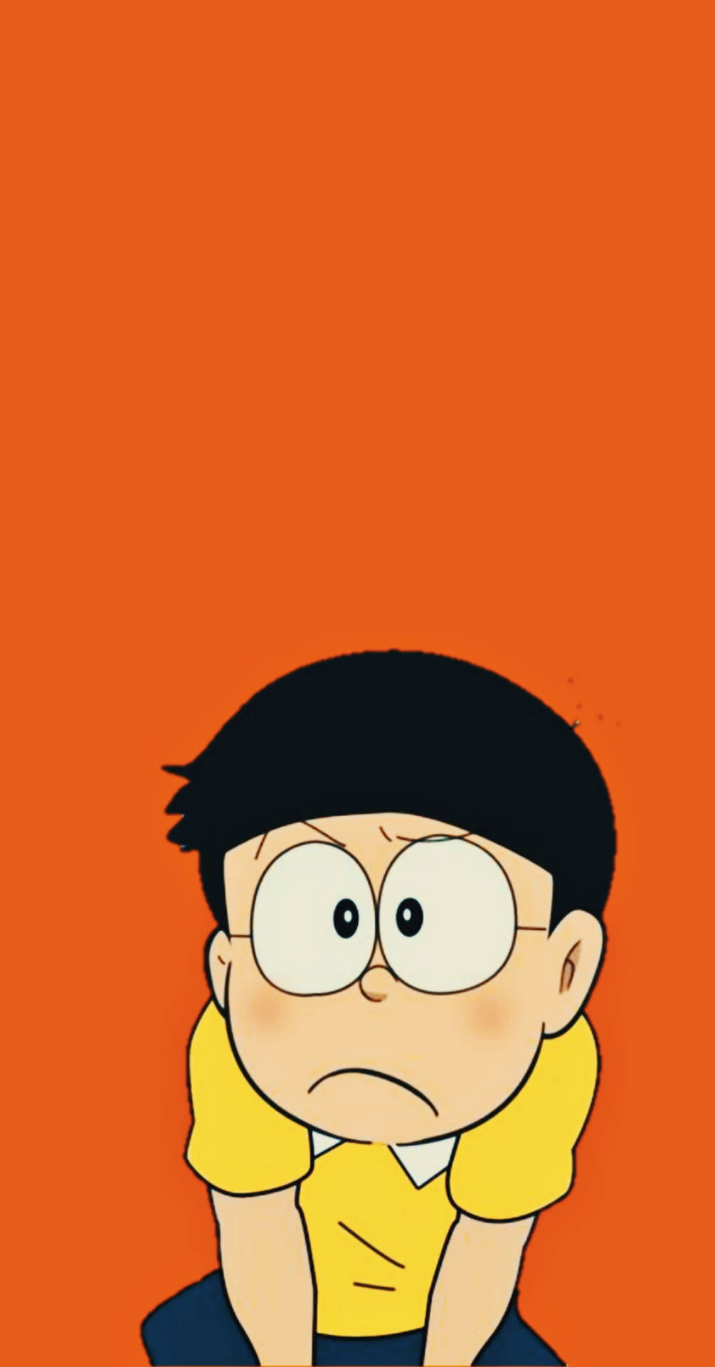 Sad Nobita Doraemon Orange Aesthetic Background
